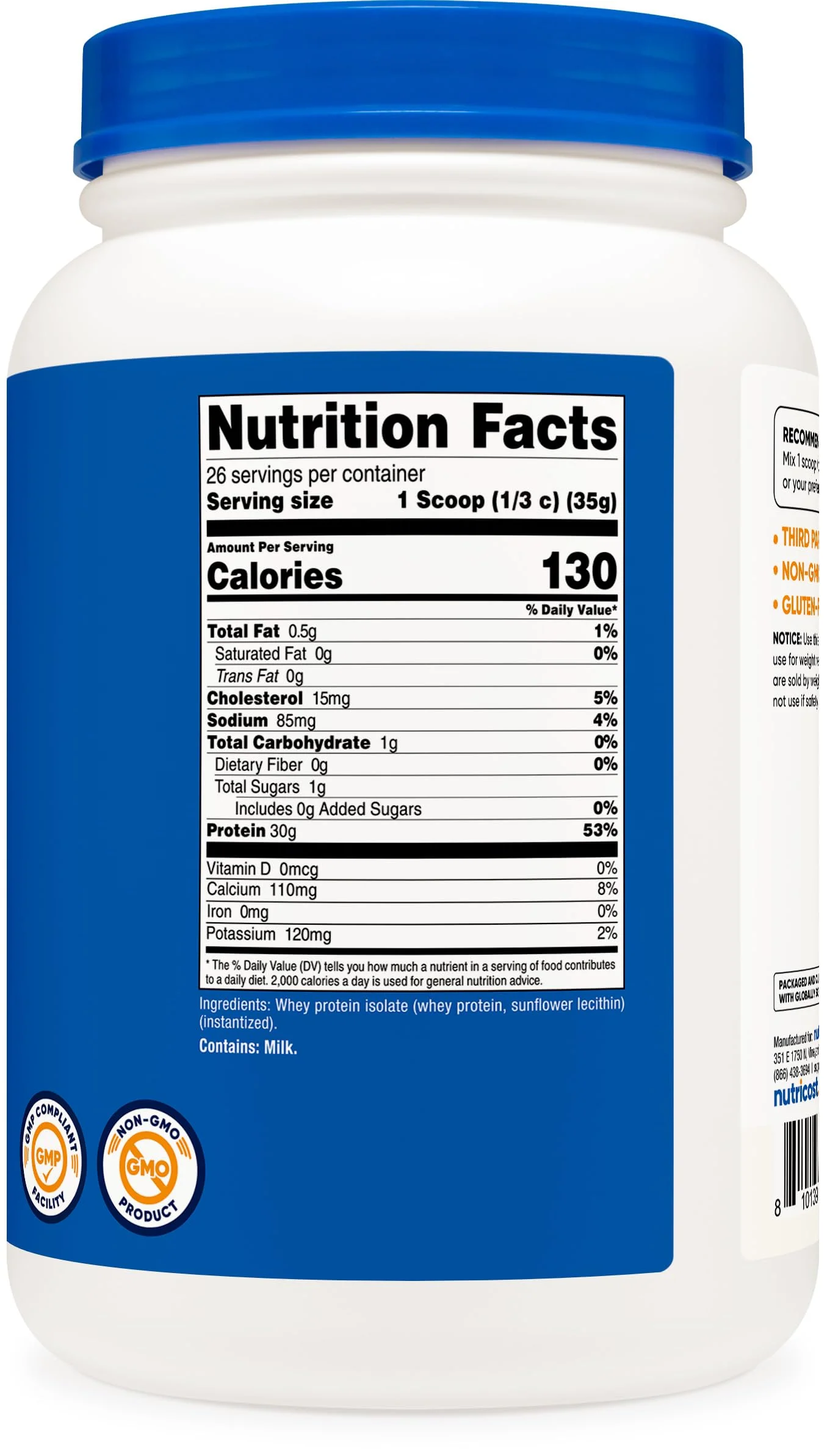 Nutricost Whey Protein Isolate (Unflavored) 2LBS - Image 2