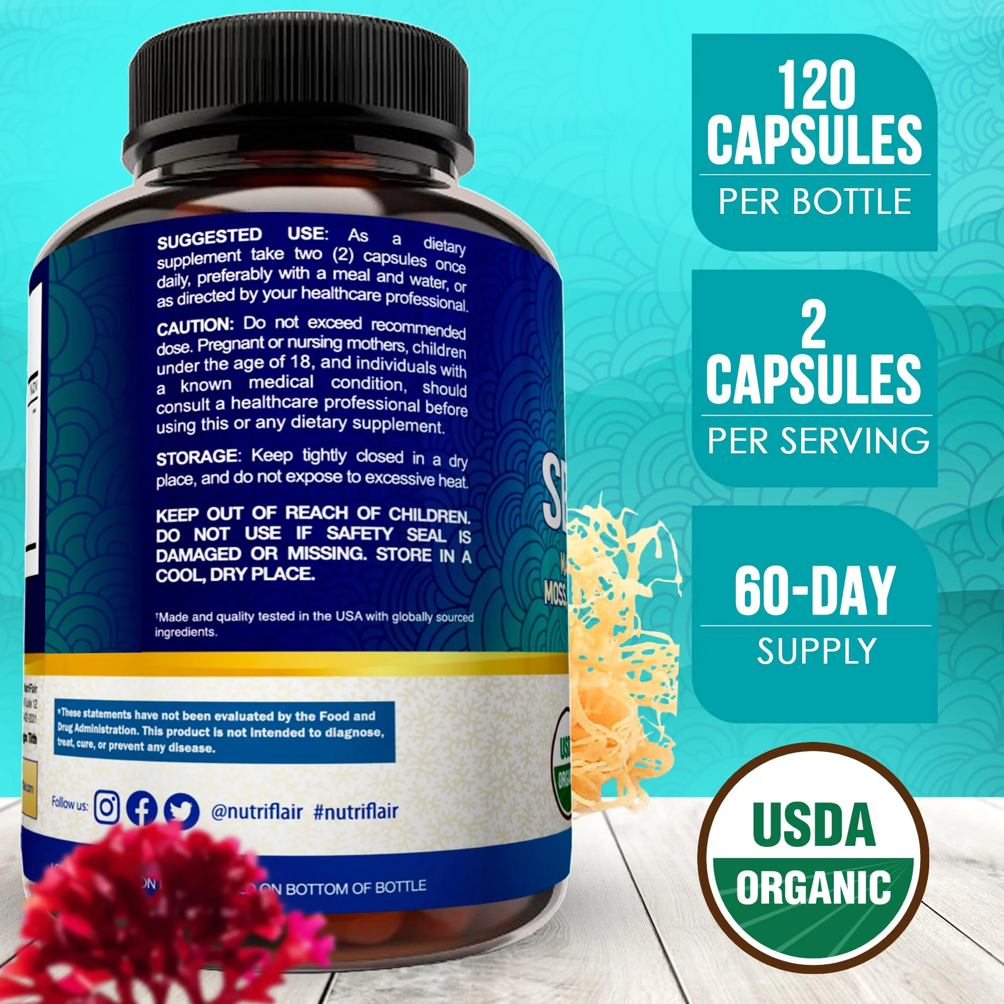 NutriFlair Organic Irish Sea Moss 1600mg, 120 Capsules Plus Bladderwrack & Burdock - Prebiotic Super Food - Immune System & Digestive Health - Thyroid, Healthy Skin, Keto Detox, Gut - Image 5