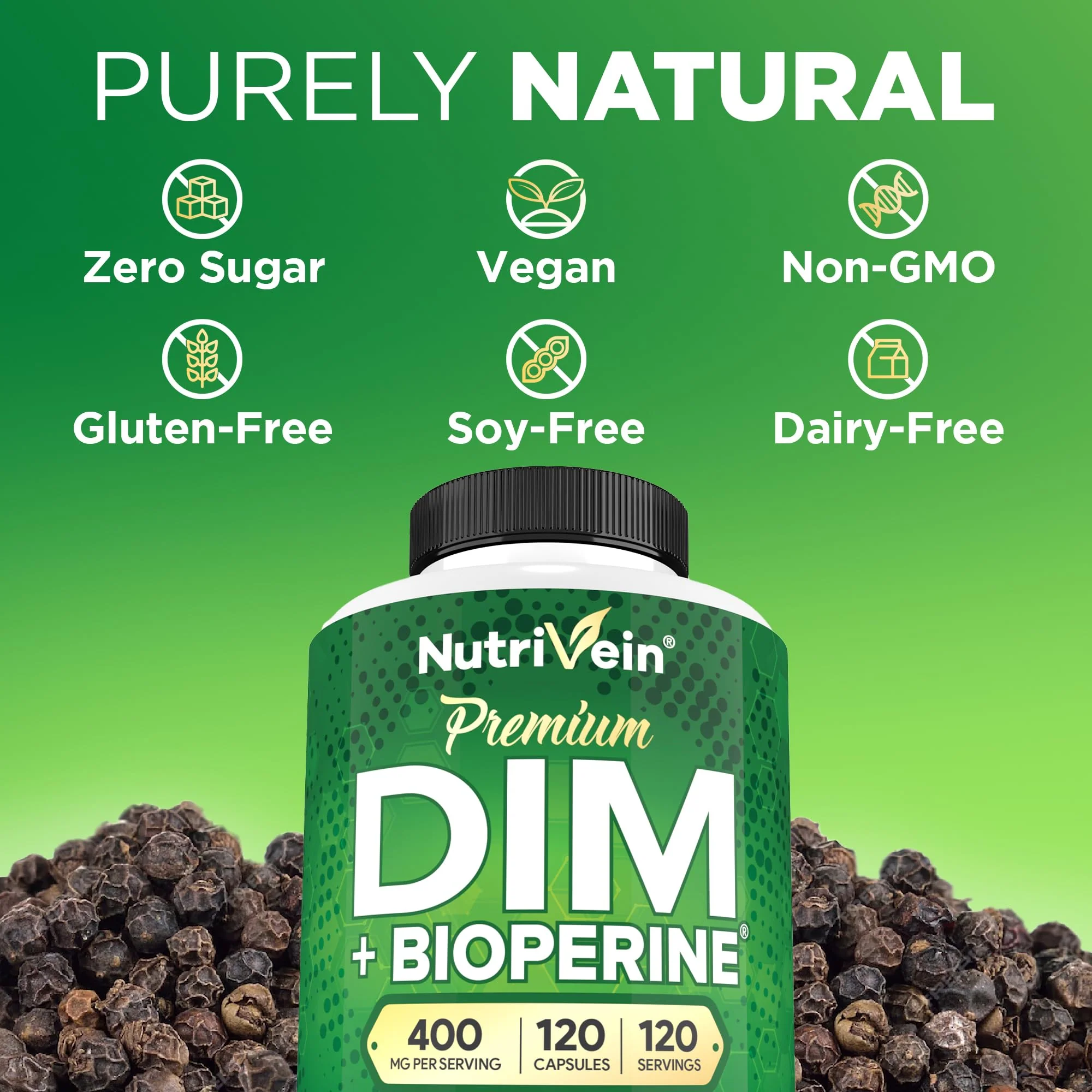 Nutrivein Premium DIM Supplement 400 mg Daily - 120 Servings (120 Capsules): Diindolylmethane for Women and Men - Plus Bioperine - Estrogen Supplement - Menopause and Middle Age Support - Image 3