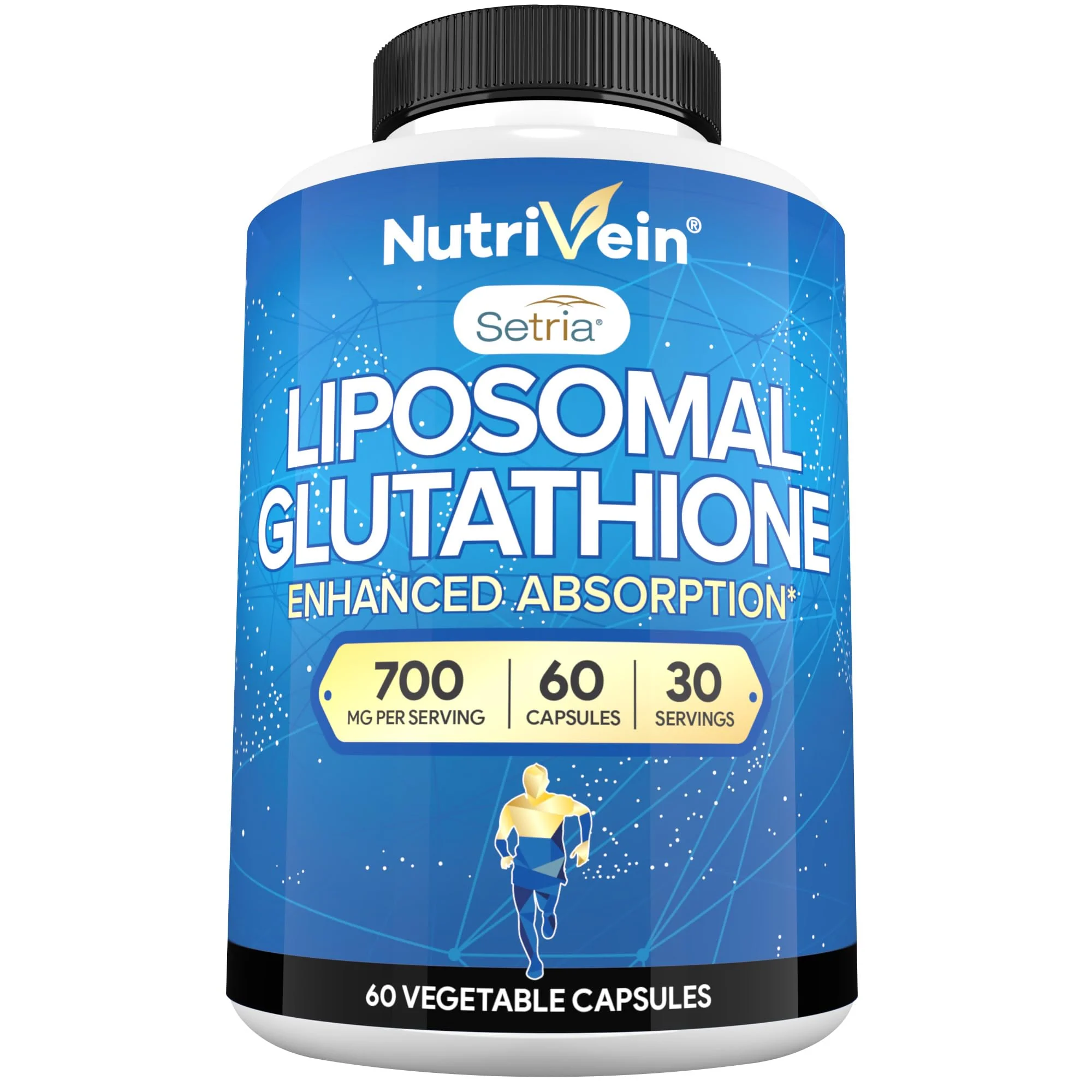 Nutrivein Premium Liposomal Glutathione Supplement 700 mg - 60 Caps - Pure Reduced Glutathione Setria - Master Antioxidant - Cell Protection, Cleansing, Liver, Brain, and Defenses