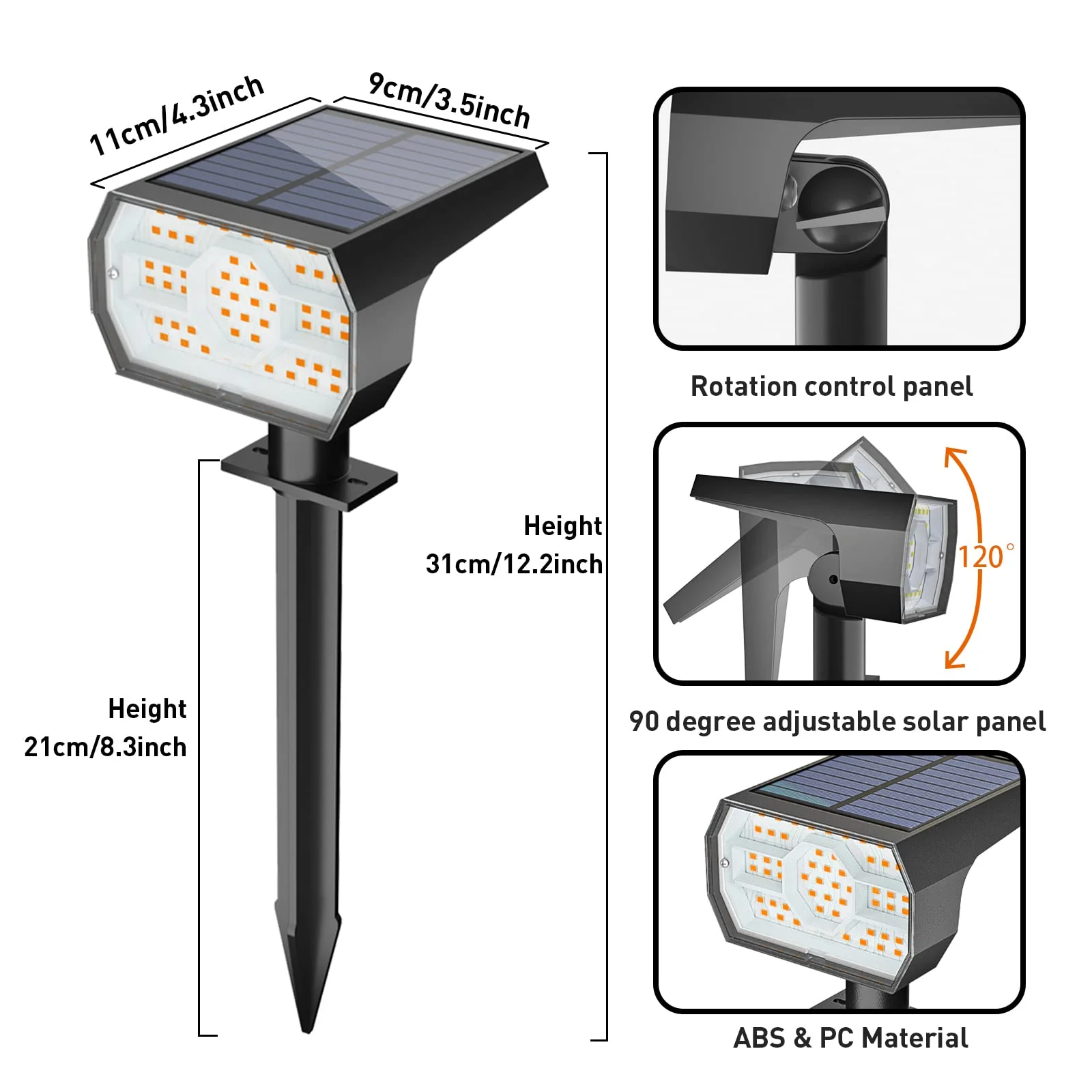NYMPHY Solar Lights Outdoor Waterproof IP68, 56 LED 3 Lighting Modes Solar Powered Garden Yard Spot Solar Lights for Christmas Outside Landscape- 6 Pack (Warm White) - Image 3