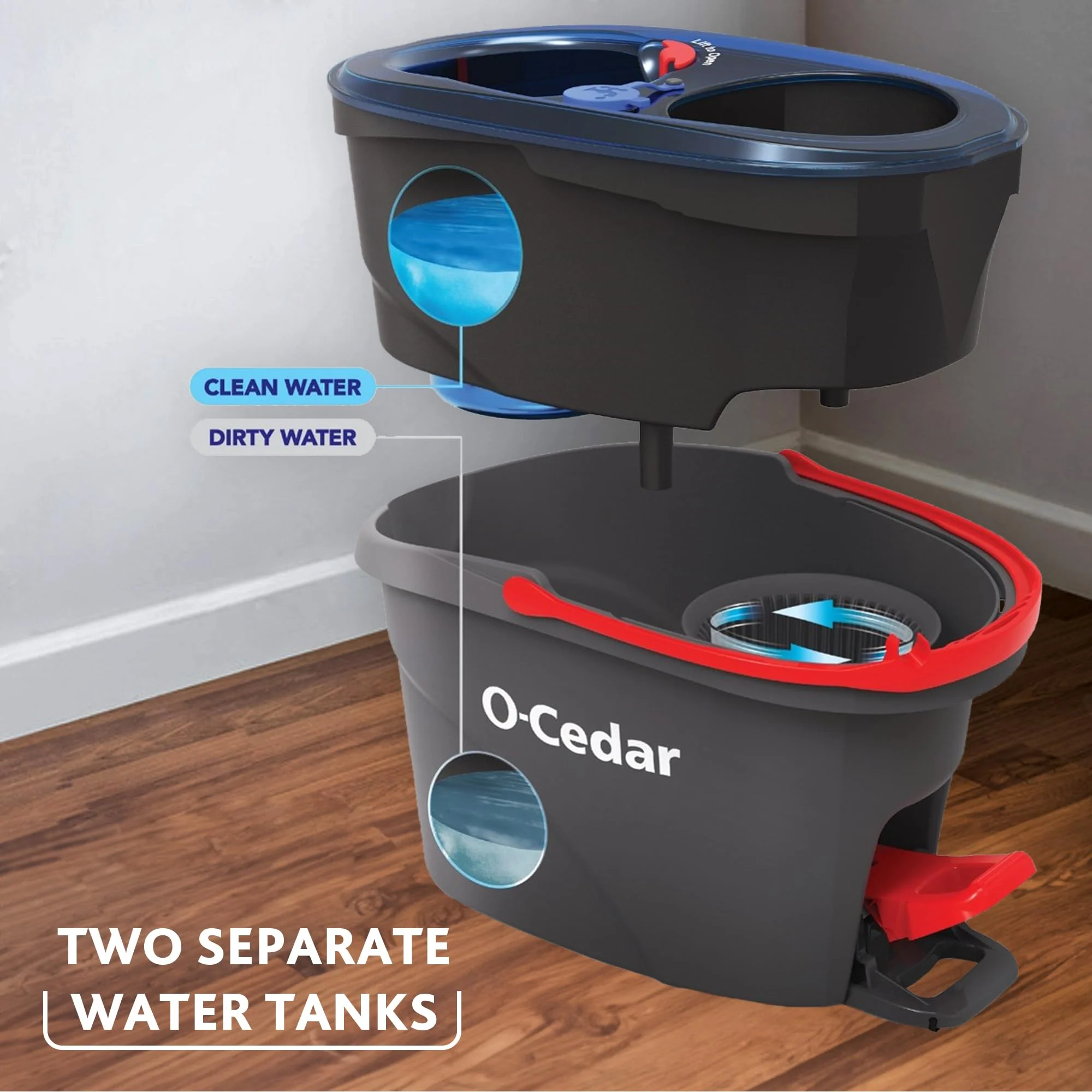 O-Cedar RinseClean Spin Mop & Bucket System + 1 Extra Mop Head | Clean with Clean Water | Removes 99% of Bacteria - Image 22