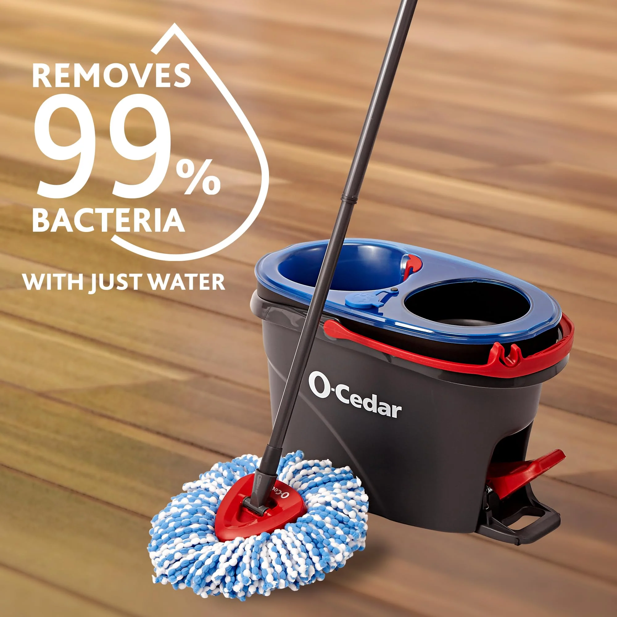 O-Cedar RinseClean Spin Mop & Bucket System + 2 Extra Mop Heads| Clean with Clean Water | Removes 99% of Bacteria - Image 17