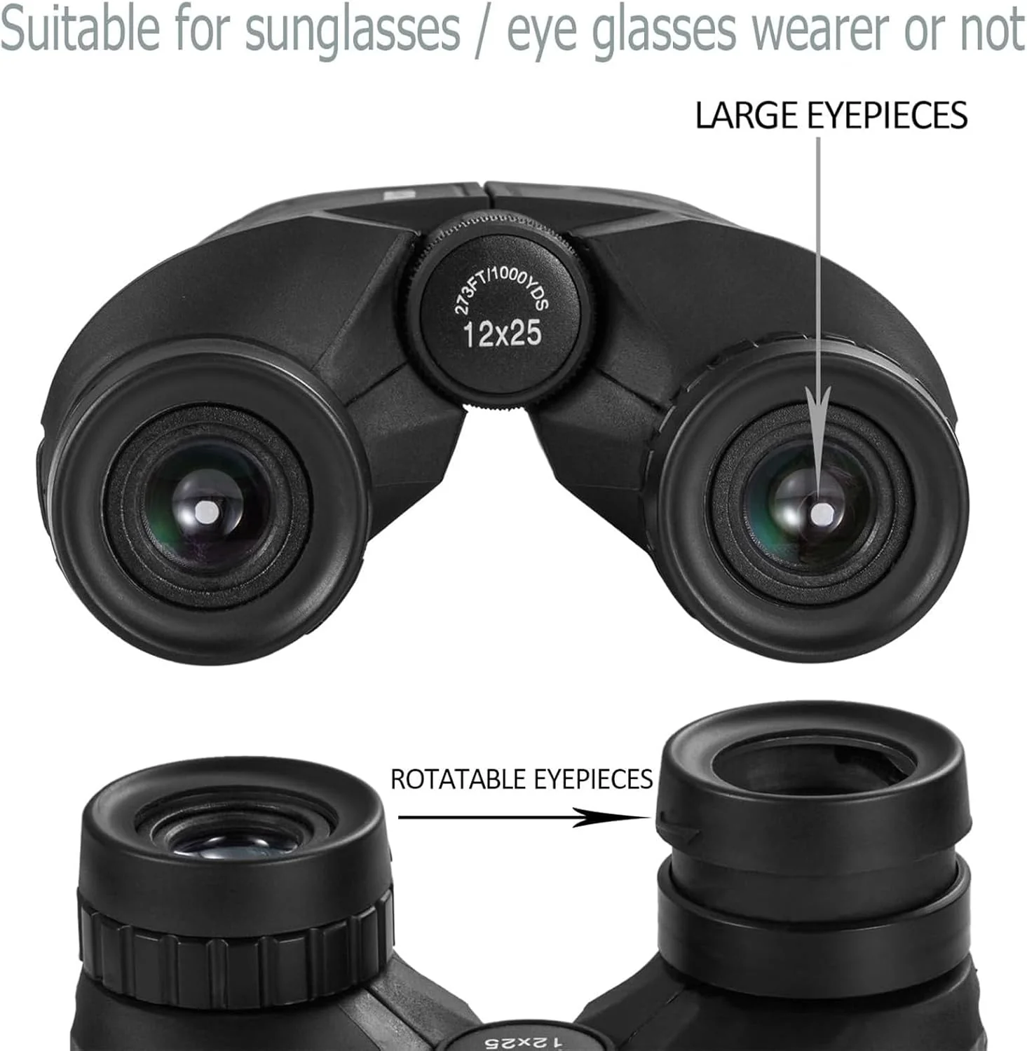Occer Prismáticos compactos de 12 x 25 para adultos y niños, ocular grande impermeable con visión de poca luz, binoculares de fácil enfoque de alta potencia para observación de aves, caza al aire - Image 3