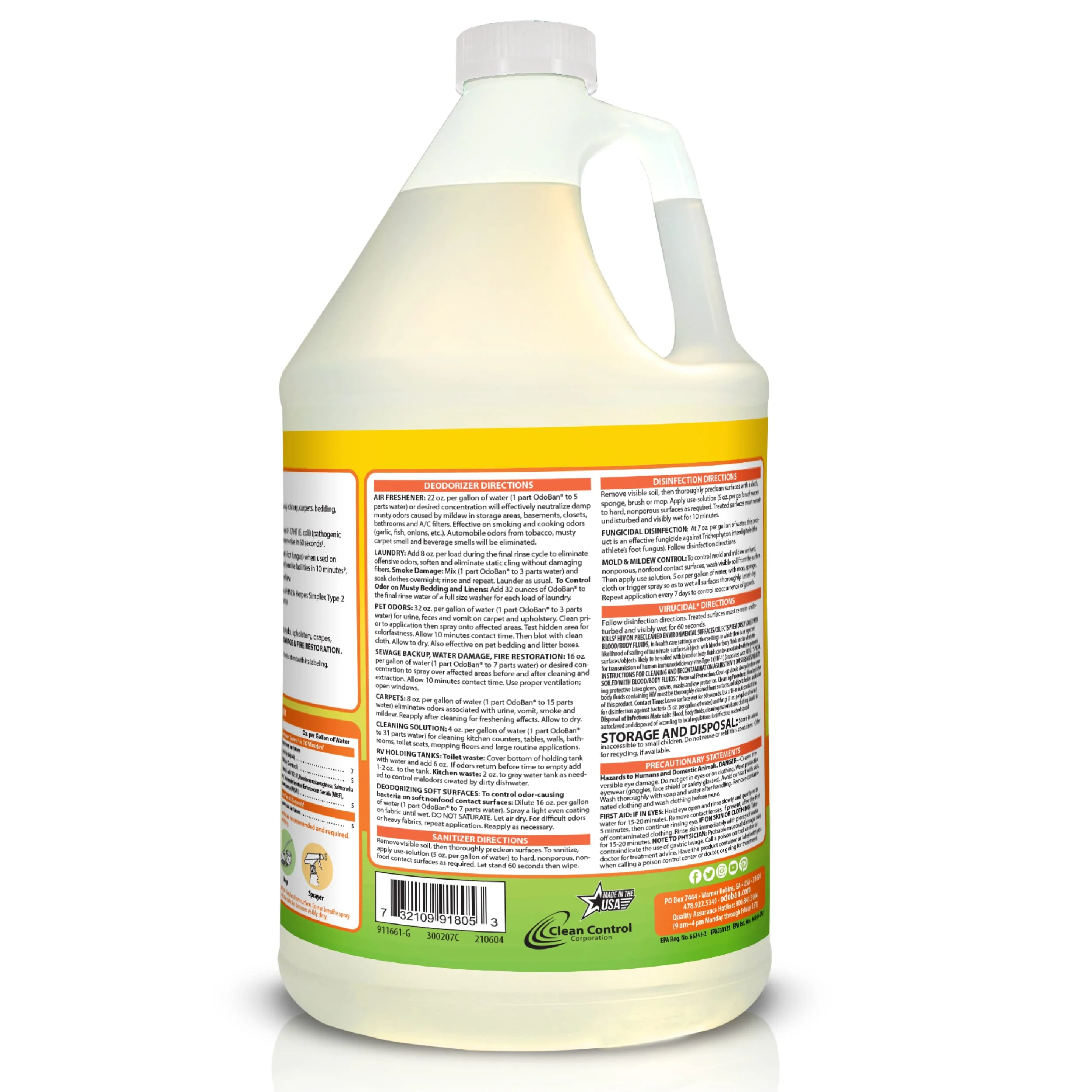 OdoBan Ready-to-Use Disinfectant and Odor Eliminator, Made in the USA, Citrus Scent, Set of 2, 32 oz Spray and 1 Gallon Concentrate - Image 12