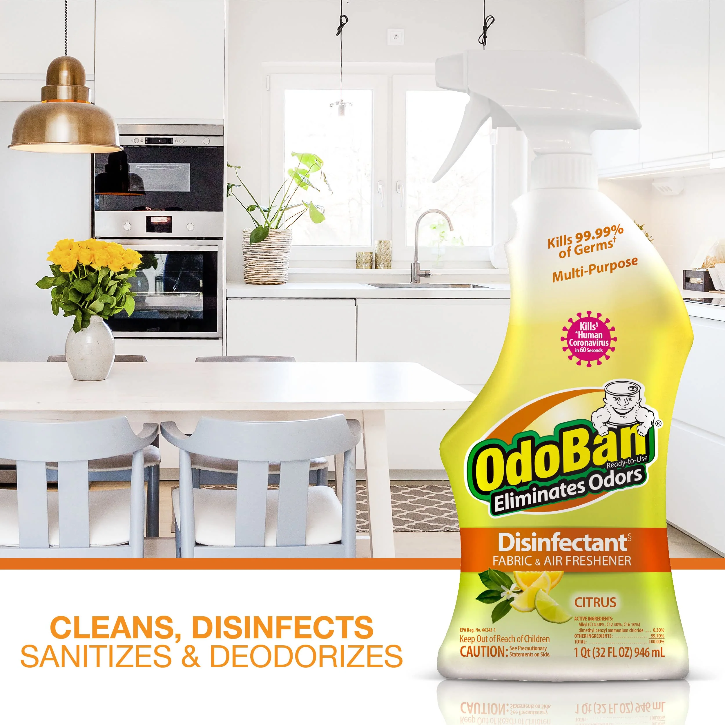 OdoBan Ready-to-Use Disinfectant and Odor Eliminator, Made in the USA, Citrus Scent, Set of 2, 32 oz Spray and 1 Gallon Concentrate - Image 5