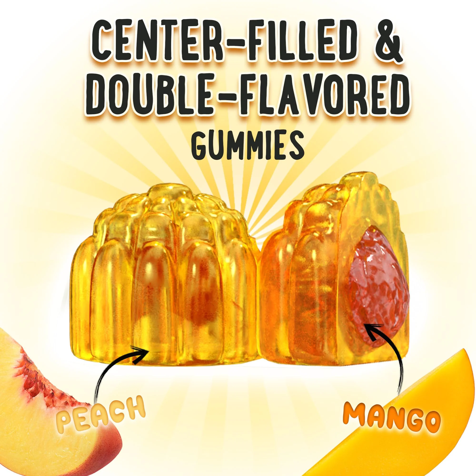 OH MY CHEWY Center-Filled Bones & Growth Support Gummies - Supplement Vitamins for Kids & Teens with Calcium, Astragalus, D3, K2, L-Arginine, Glutamine & Omithine HCI - Peach & Mango - 60 Count - Image 7