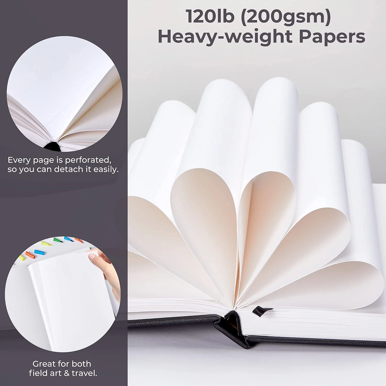 Ohuhu Mix Media Pad - 10"x7.4" Mixed Media Art Sketchbook, 120 lb/200 gsm Heavyweight Papers, 78 Sheets/156 Pages, PU Hardcover Mixed Media Paper Pad for Acrylic Painting Christmas Gift - Image 3