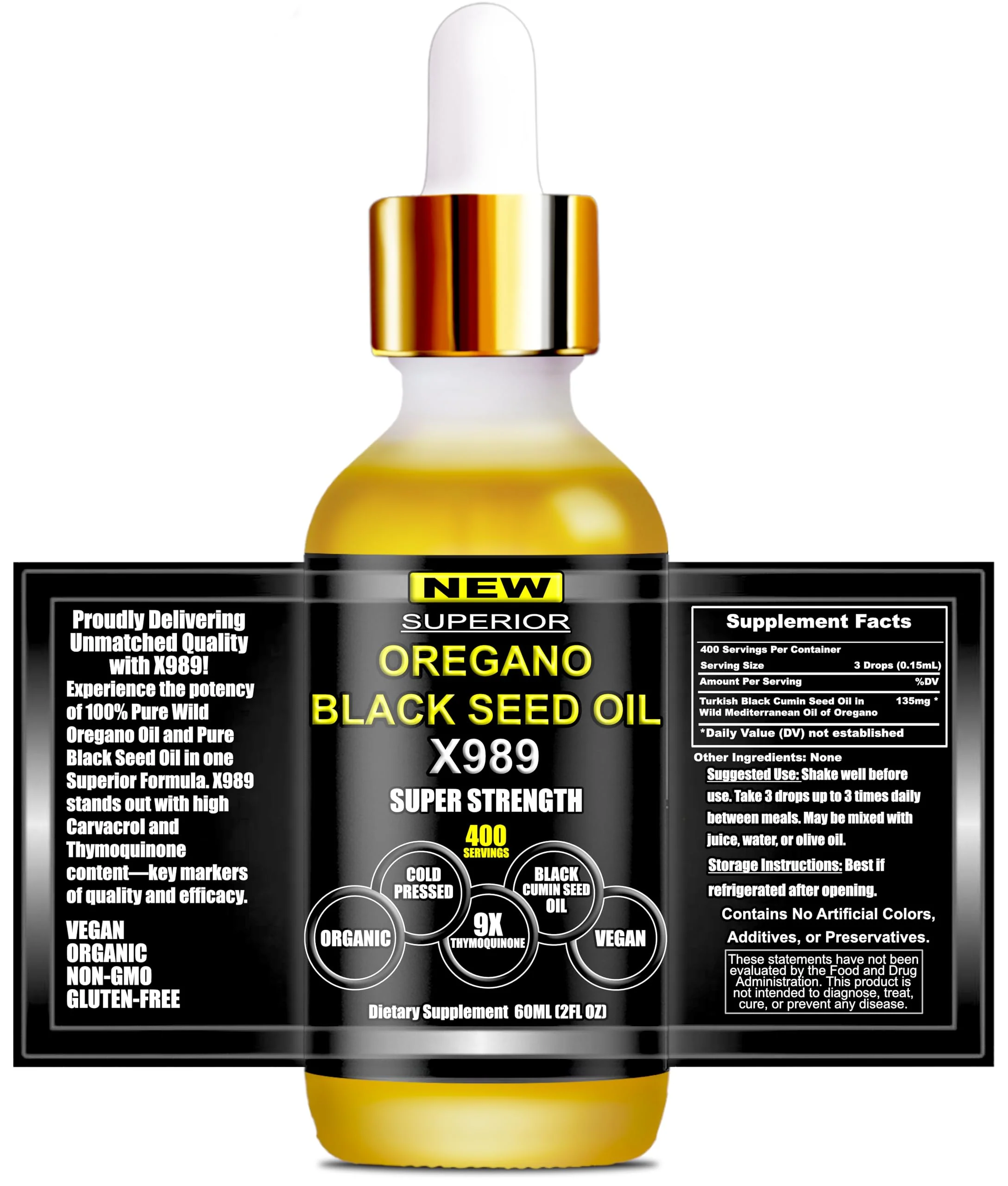 Oil Of Oregano With Black Seed Oil - 400 Servings, 2 in 1 Wild Oregano Oil with Black Seed Oil Drops, Organic Supplement, Alternative to Oregano and Black Seed oil Gel Capsules, Non-GMO, Vegan - Image 3
