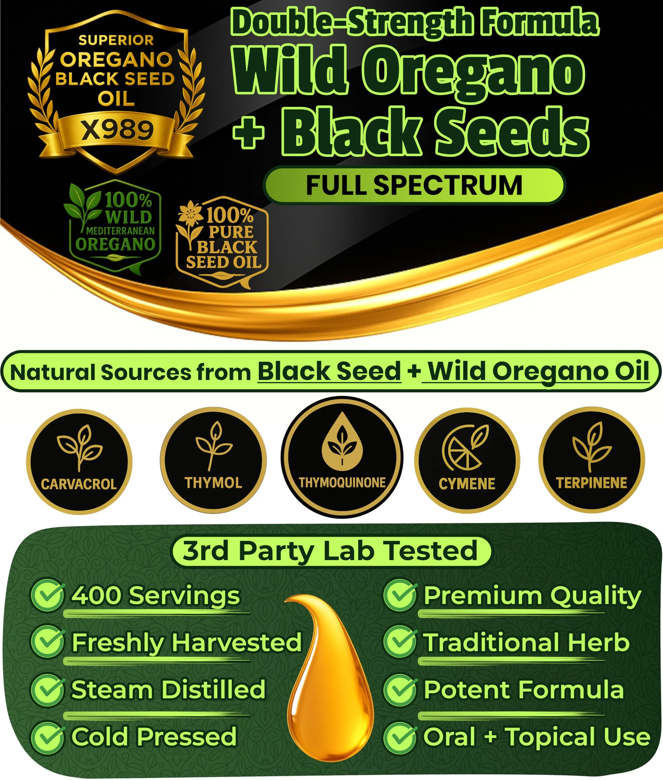 Oil Of Oregano With Black Seed Oil - 400 Servings, 2 in 1 Wild Oregano Oil with Black Seed Oil Drops, Organic Supplement, Alternative to Oregano and Black Seed oil Gel Capsules, Non-GMO, Vegan - Image 4