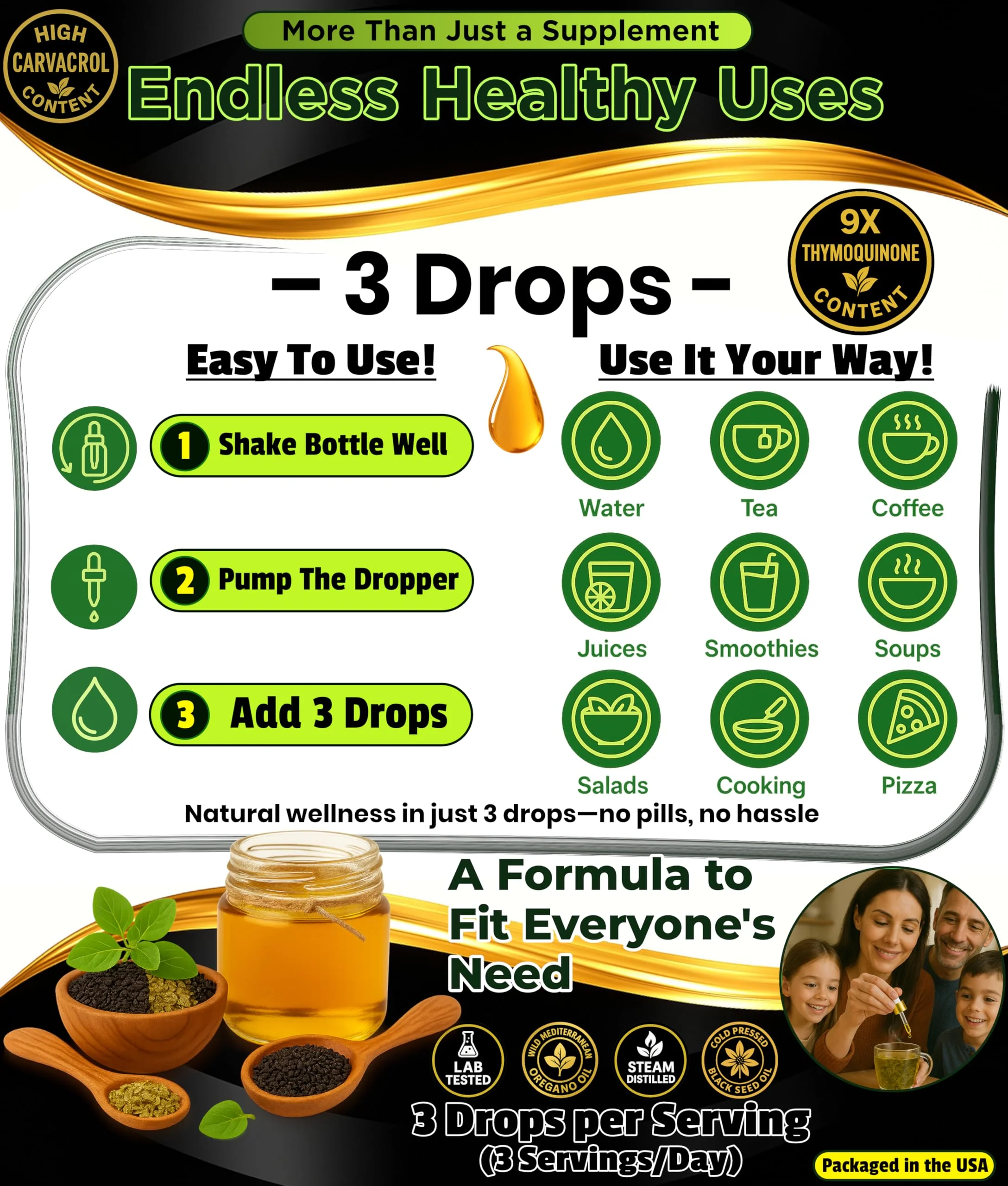 Oil Of Oregano With Black Seed Oil - 400 Servings, 2 in 1 Wild Oregano Oil with Black Seed Oil Drops, Organic Supplement, Alternative to Oregano and Black Seed oil Gel Capsules, Non-GMO, Vegan - Image 5