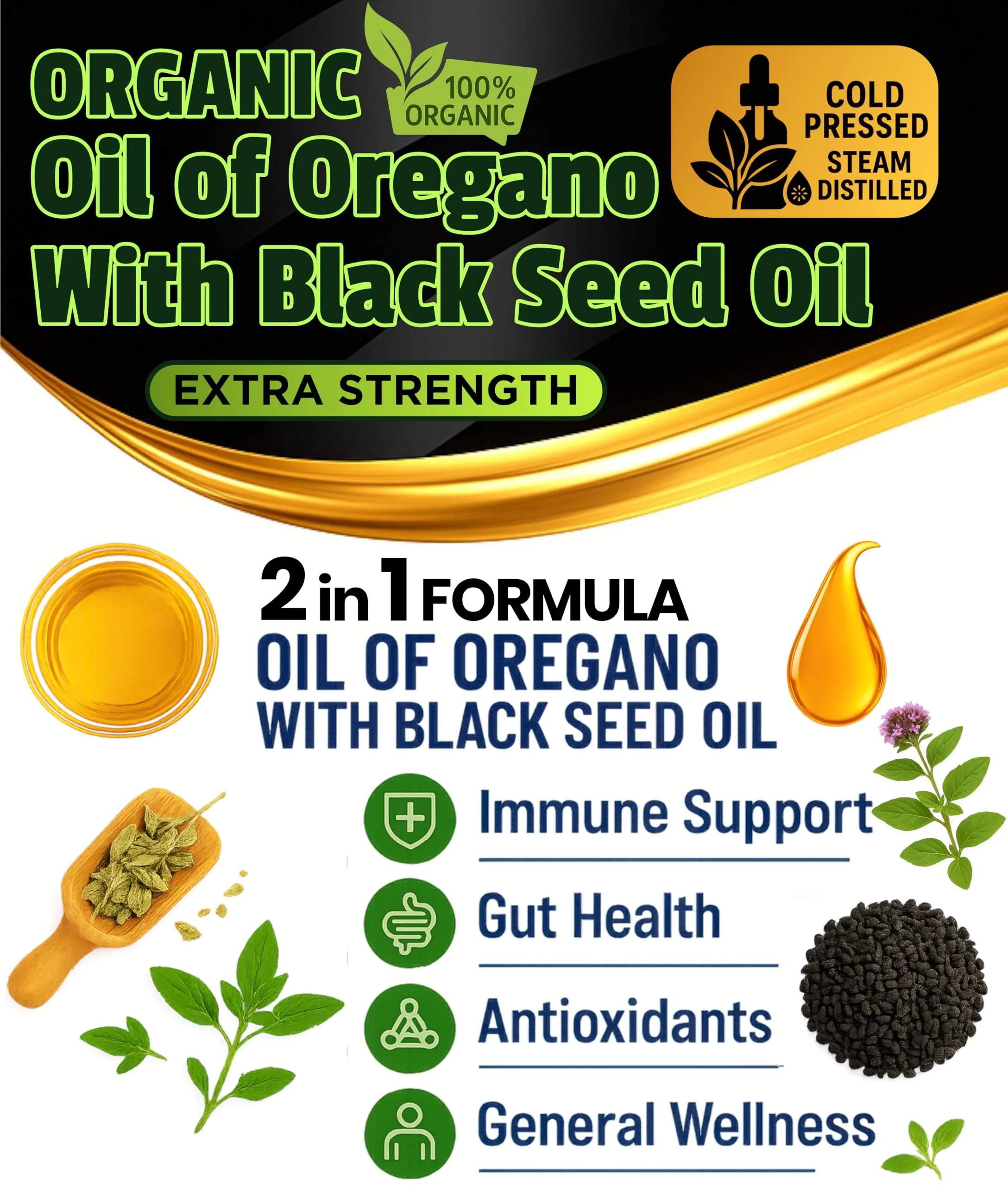 Oil Of Oregano With Black Seed Oil - 400 Servings, 2 in 1 Wild Oregano Oil with Black Seed Oil Drops, Organic Supplement, Alternative to Oregano and Black Seed oil Gel Capsules, Non-GMO, Vegan - Image 6