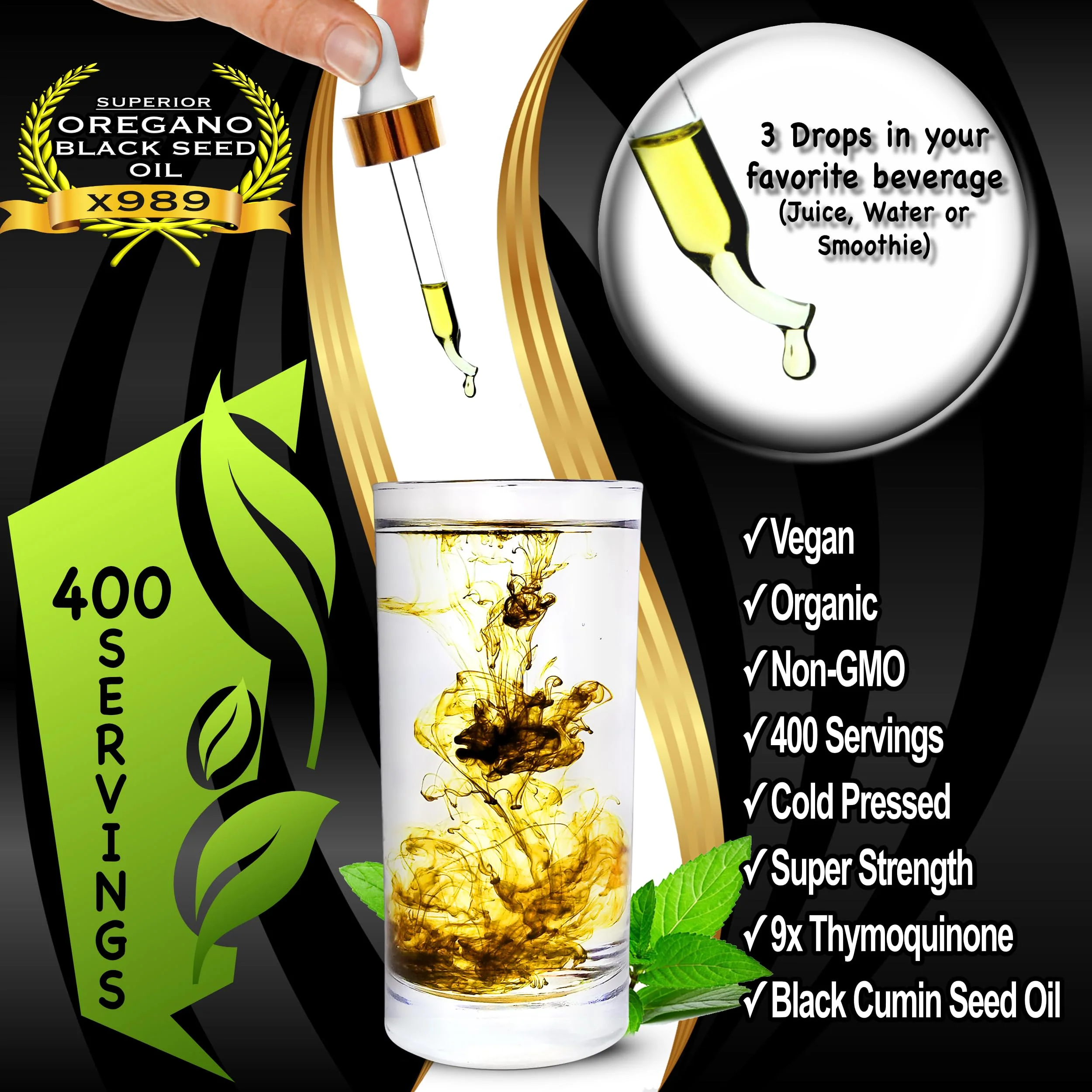 Oil Of Oregano With Black Seed Oil - 400 Servings, 2 in 1 Wild Oregano Oil with Black Seed Oil Drops, Organic Supplement, Alternative to Oregano and Black Seed oil Gel Capsules, Non-GMO, Vegan - Image 8