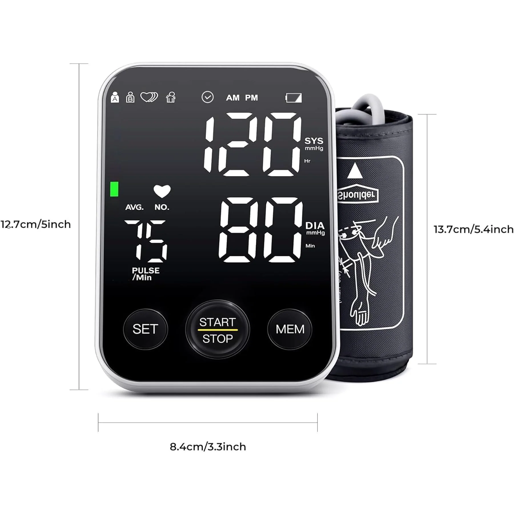 Oklar Blood Pressure Monitor Upper Arm Monitors for Home Use BP Machine Sphygmomanometer with 2x120 Reading Memory Adjustable Arm Cuff 8.7"-15.7" Large Display with LED Background Light Storage Bag - Image 2