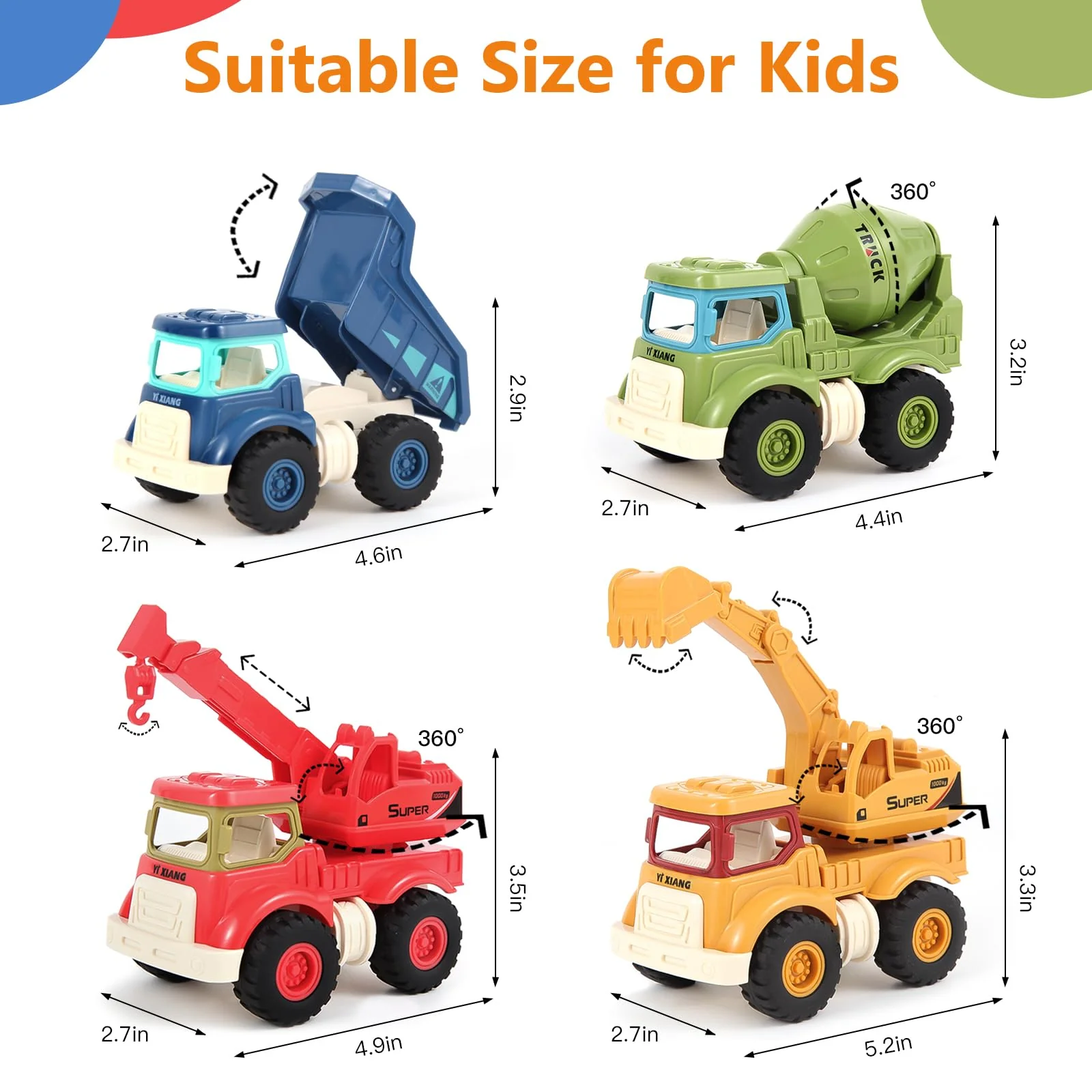 Olbyefly Construction Toys for 2 3 4 5 Years Old Boys Girls Kids Toddlers, Sandbox Excavator Toy Construction Truck Toys Vehicles Dump Crane Cement Mixer Truck, Christmas Birthday Gifts - Image 7