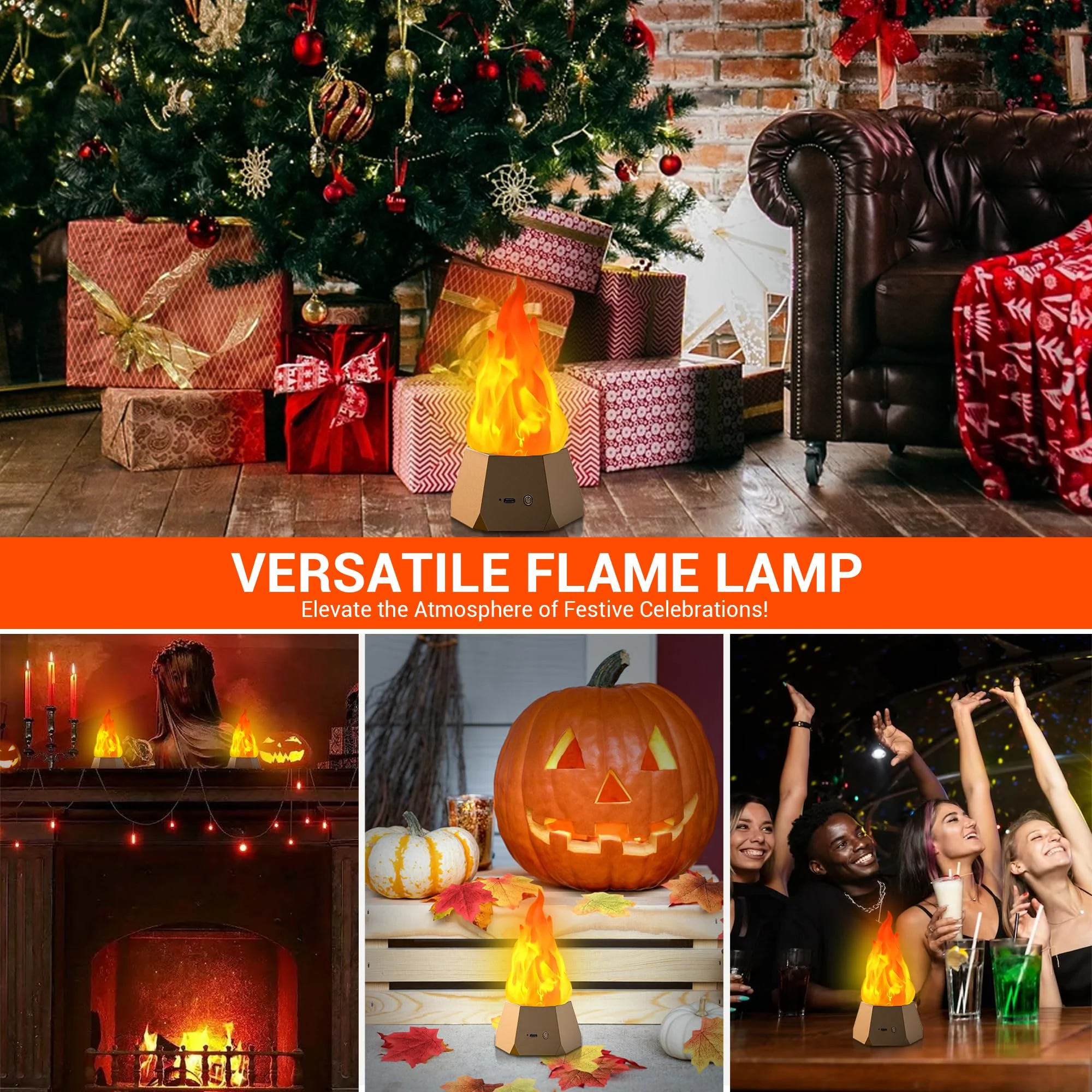 Ollcuz LED Flame Lights, Rechargeable Battery Flameless Candles, Fake Fire with Flickering Flame, LED Night Light for Kids Bedroom Outdoor Camping Party Bar Table Christmas Decorations, 2 Pack - Image 4