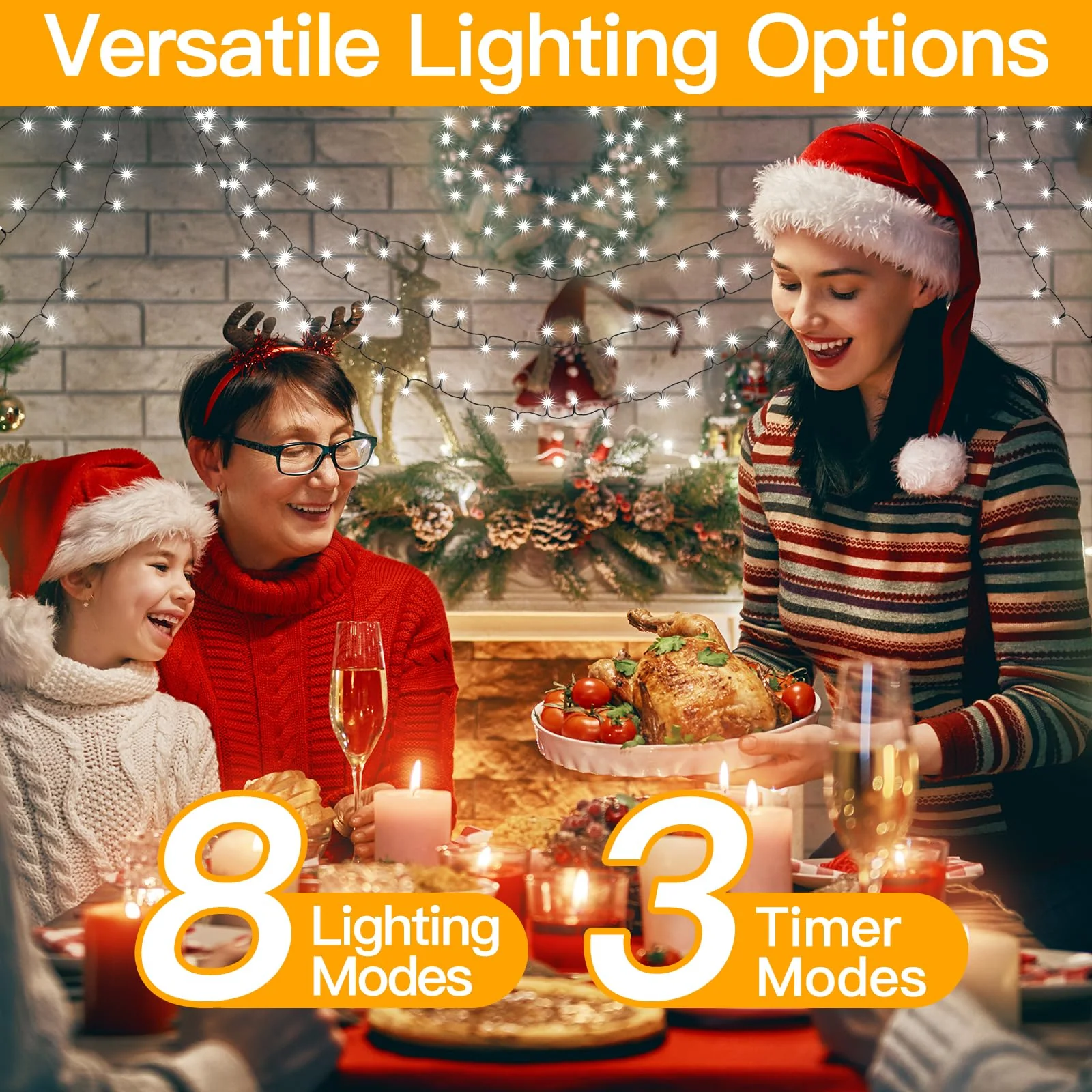 Ollny Christmas Lights 262FT 800LED, Plug-in Outside Tree Lights with Timer and 8 Modes, Remote Control Waterproof Dimmable Outdoor String Light for House Yard Patio Xmas Decorations(Cool White) - Image 7