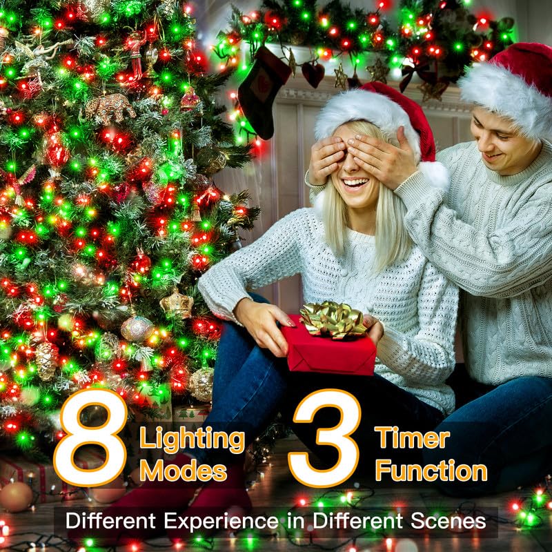 Ollny Christmas Lights, 500LED 164FT Long Christmas Tree Lights with 8 Modes Remote Timer IP44 Waterproof, Outdoor Christmas Lights for Tree House Yard Outside Xmas Decorations (Red+Green) - Image 6