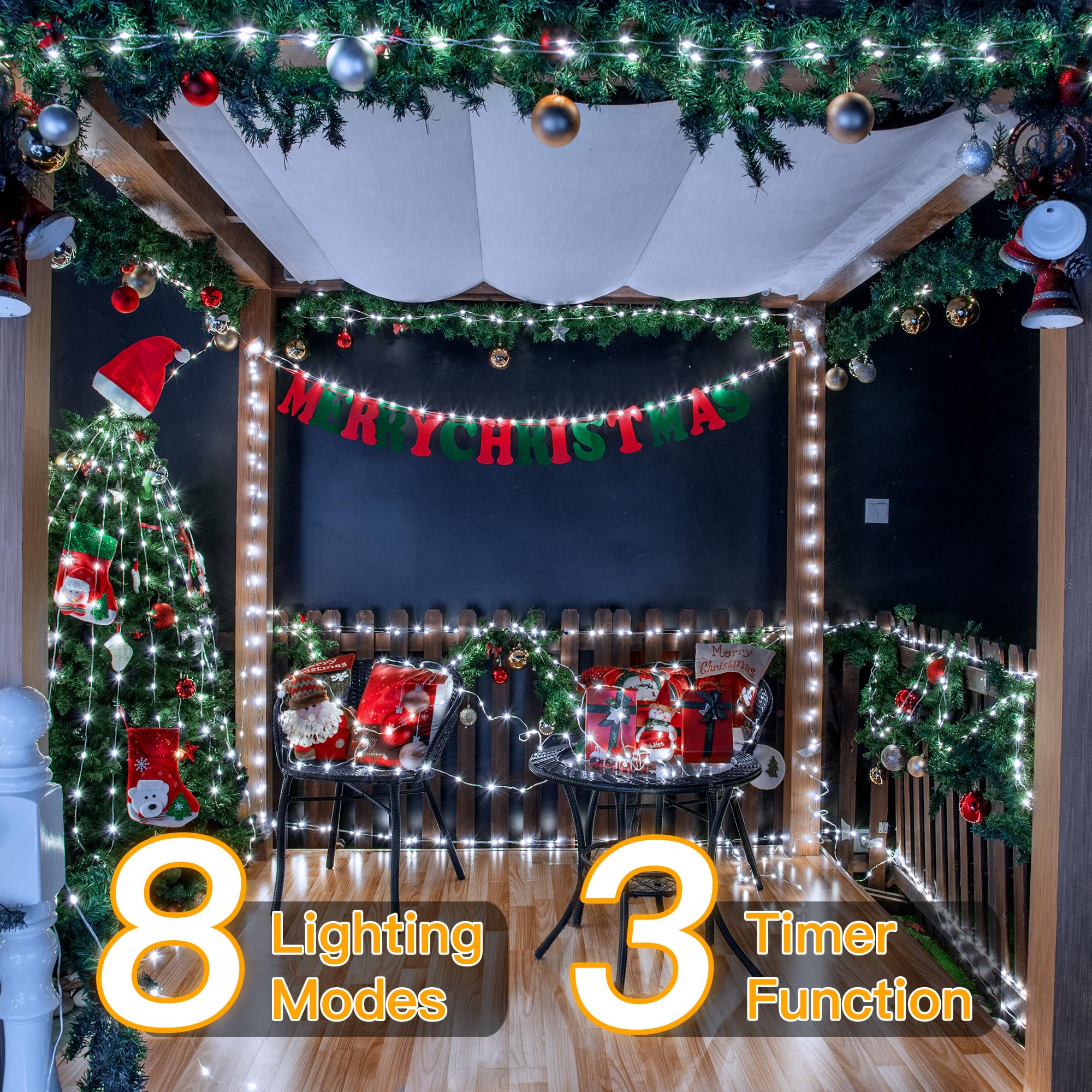 Ollny Christmas Lights Cool White, 600LED 197FT Christmas Tree Lights IP67 Waterproof, Plug in Fairy Lights with Remote 8 Modes Timer, Xmas Light for Outdoor Indoor House Holiday Decor - Image 8