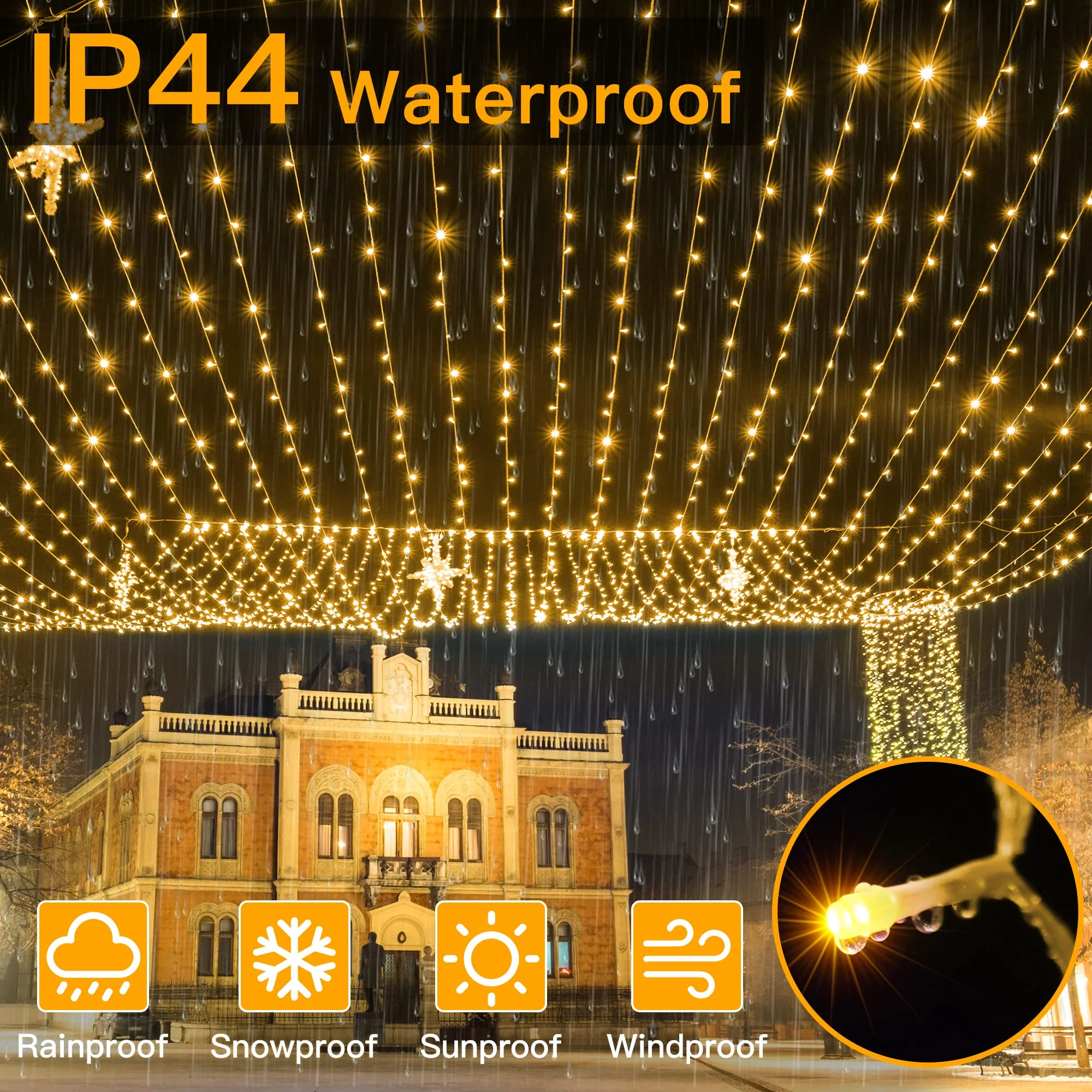 Ollny Christmas Lights Outdoor 800LED 262FT, Warm White Plug in Fairy Light with Remote, 8 Modes Waterproof Timers Dimmable LED String Lights for Indoor House Outside Bedroom Patio Balcony - Image 4