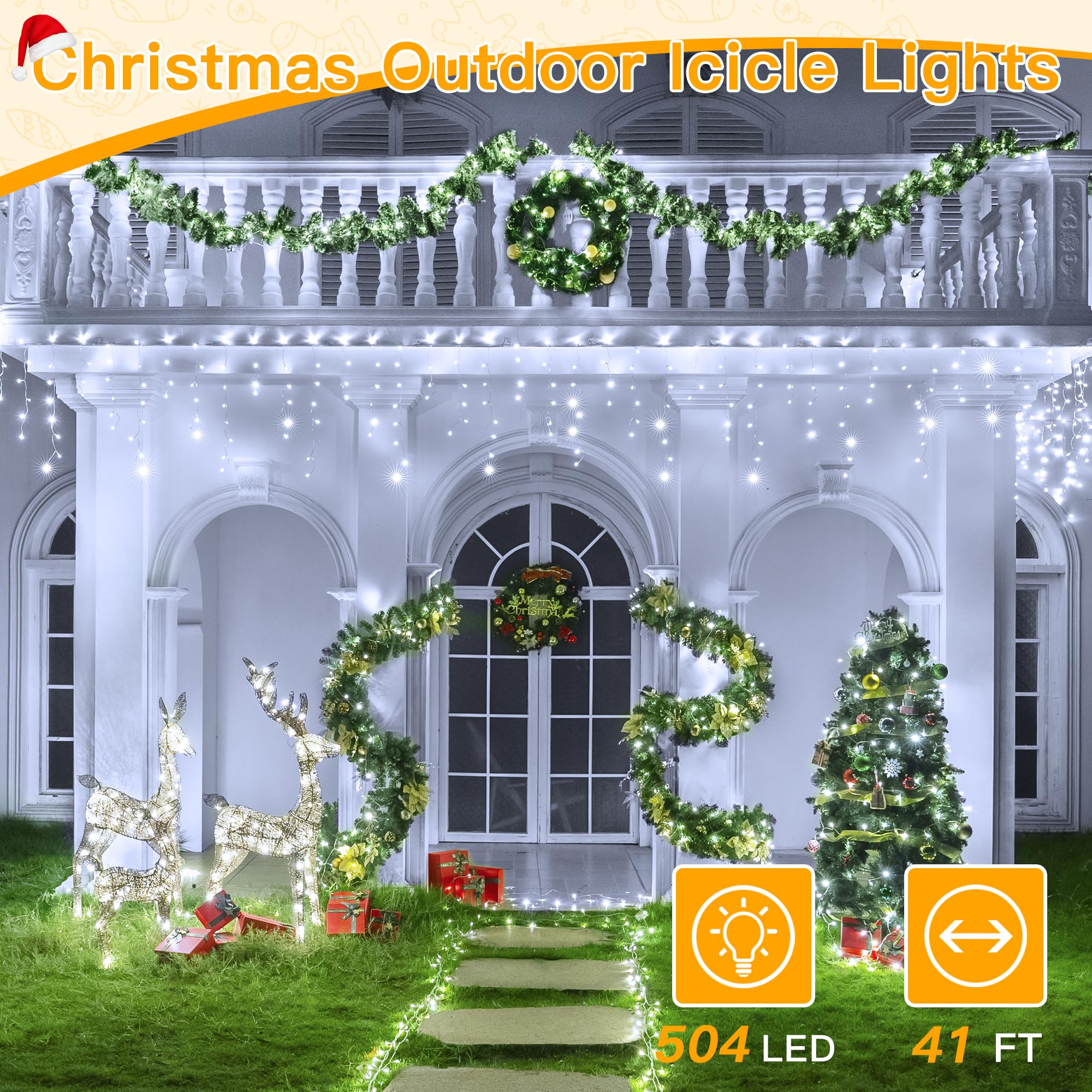 Ollny Icicle Lights for Outside 504LED 41FT, Cool White Christmas Light with Remote 8Modes Timers Waterproof, Plug in Connectable Hanging Lights for Outdoor Indoor House Roof Holiday - Image 7