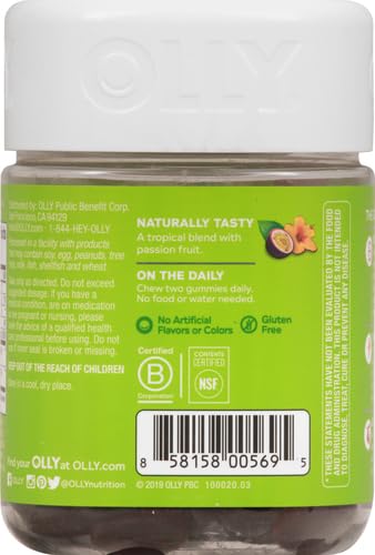 OLLY Daily Energy Gummy,Caffeine Free,Vitamin B12,CoQ10,Goji Berry,Adult Chewable Supplement,Tropical Flavor -,60 Count (Pack of 2) - Image 16
