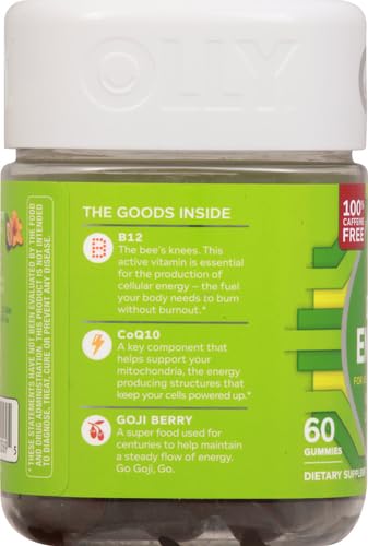OLLY Daily Energy Gummy,Caffeine Free,Vitamin B12,CoQ10,Goji Berry,Adult Chewable Supplement,Tropical Flavor -,60 Count (Pack of 2) - Image 4