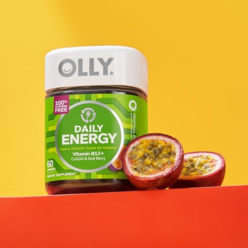 OLLY Daily Energy Gummy,Caffeine Free,Vitamin B12,CoQ10,Goji Berry,Adult Chewable Supplement,Tropical Flavor -,60 Count (Pack of 2) - Image 7
