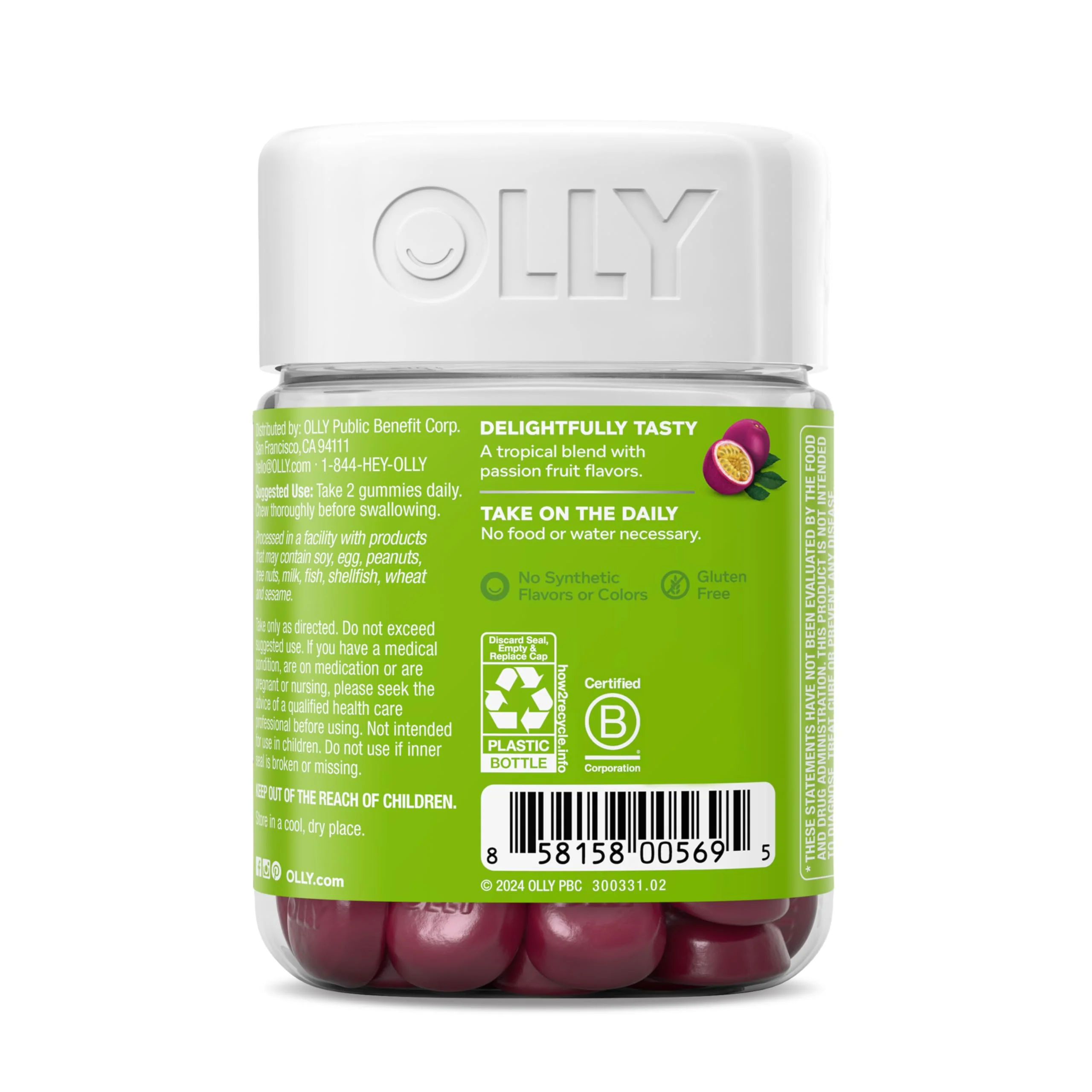OLLY Daily Energy Gummy,Caffeine Free,Vitamin B12,CoQ10,Goji Berry,Adult Chewable Supplement,Tropical Flavor -,60 Count (Pack of 2) - Image 9