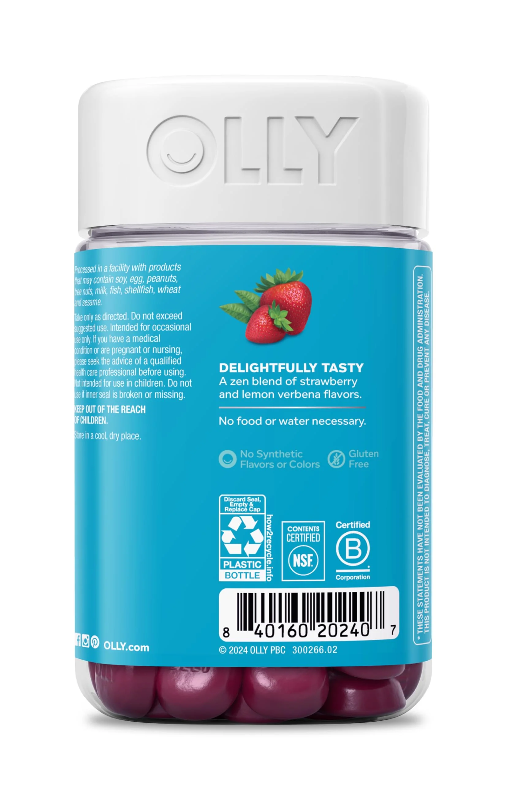 OLLY Goodbye Stress Gummy, GABA, L-Theanine, Lemon Balm, Stress Relief Supplement, Berry - 74 Count - Image 3