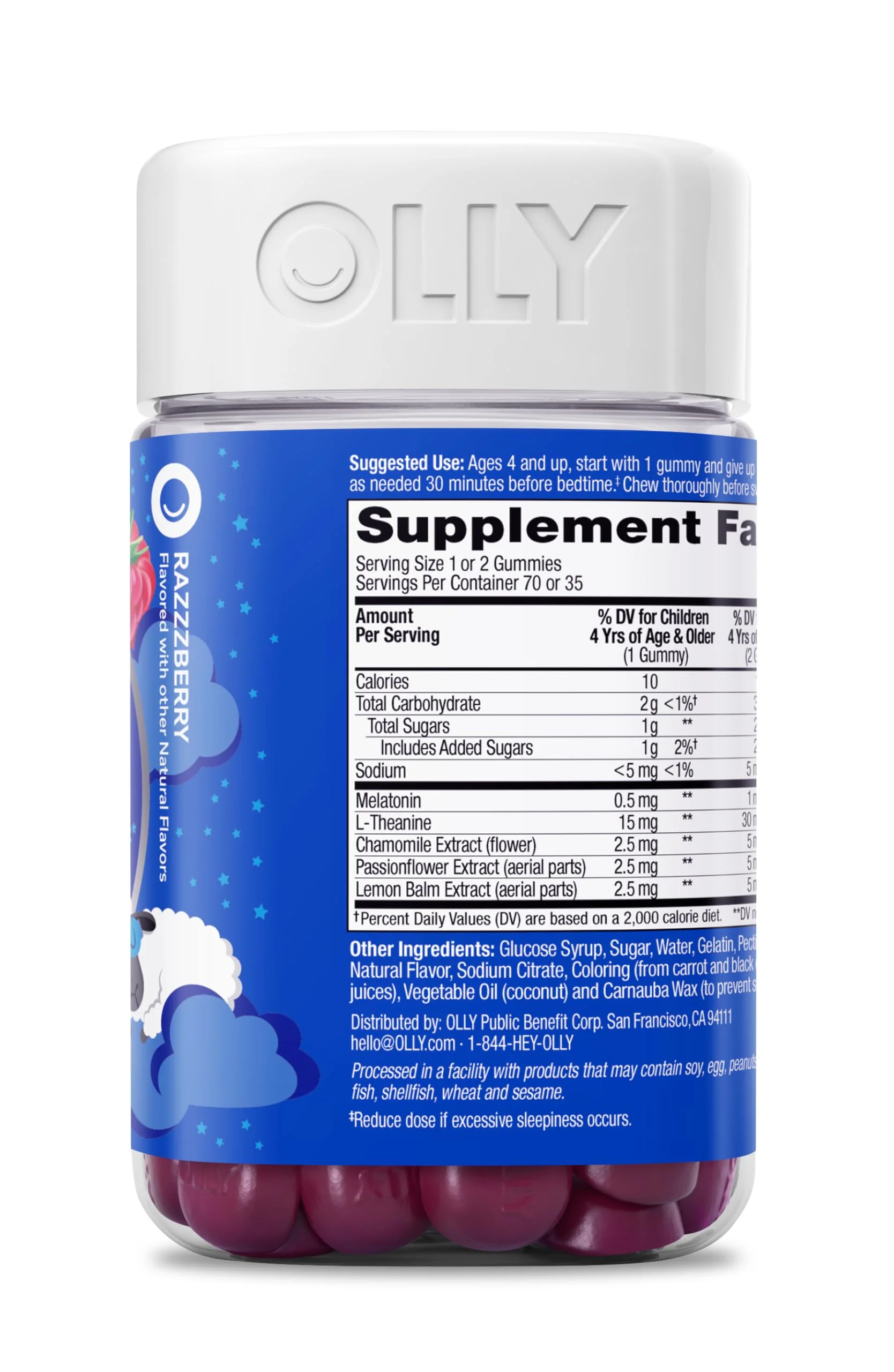 OLLY Kids Sleep Gummies, 0.5mg Melatonin, L Theanine, Chamomile, and Lemon Balm, Raspberry - 70 Count - Image 5
