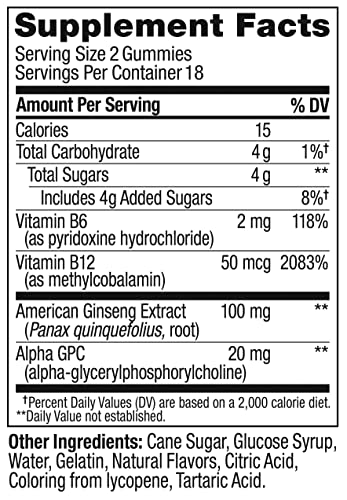 OLLY Laser Focus Gummy, Ginseng, Alpha GPC, B Vitamins, Berry Tangerine Flavor - 36 Count - Image 2