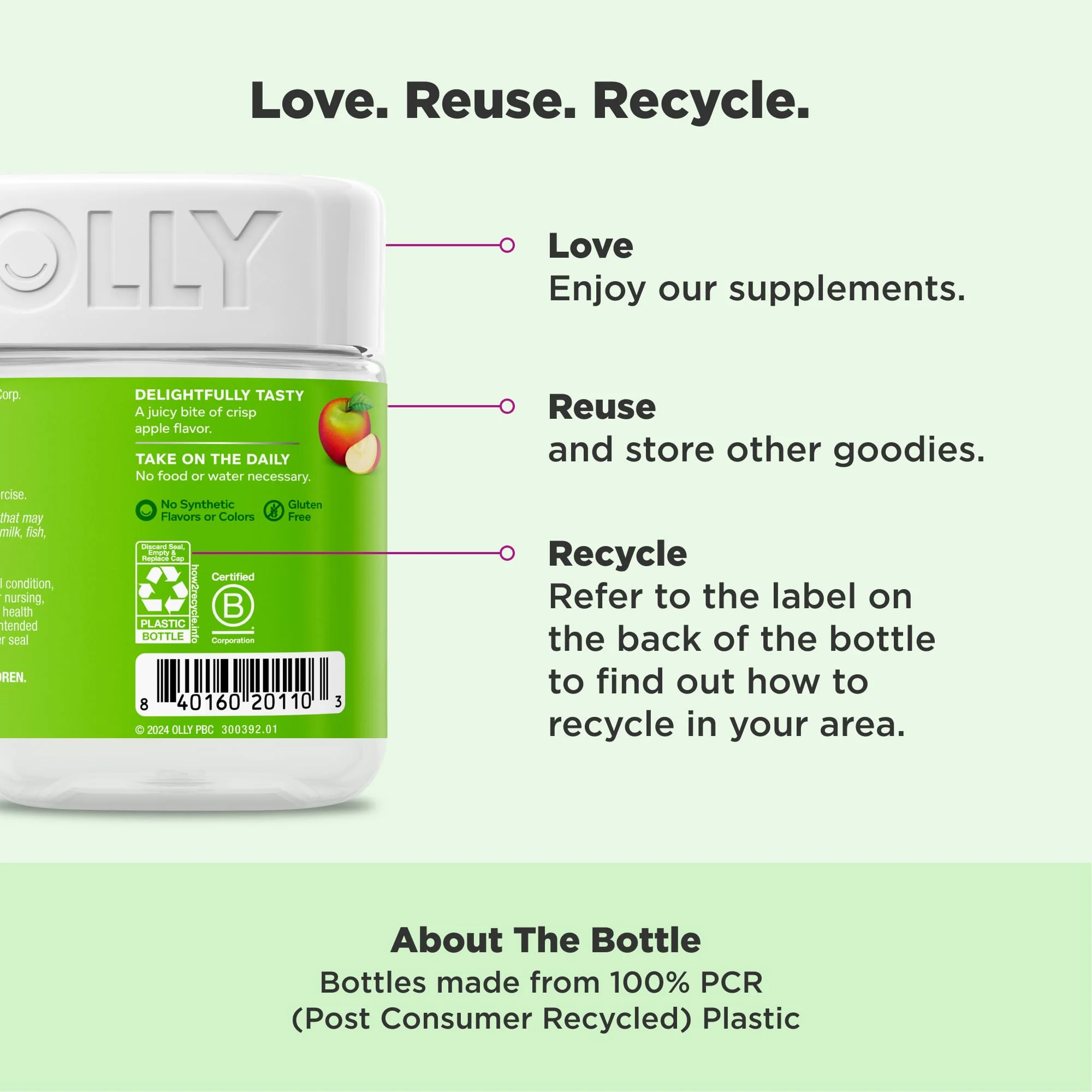 OLLY Metabolism Gummy Rings, Apple Cider Vinegar, Vitamin B12, Chromium, Energy and Digestive Health, Chewable Supplement, Apple Flavor - 30 Count - Image 8