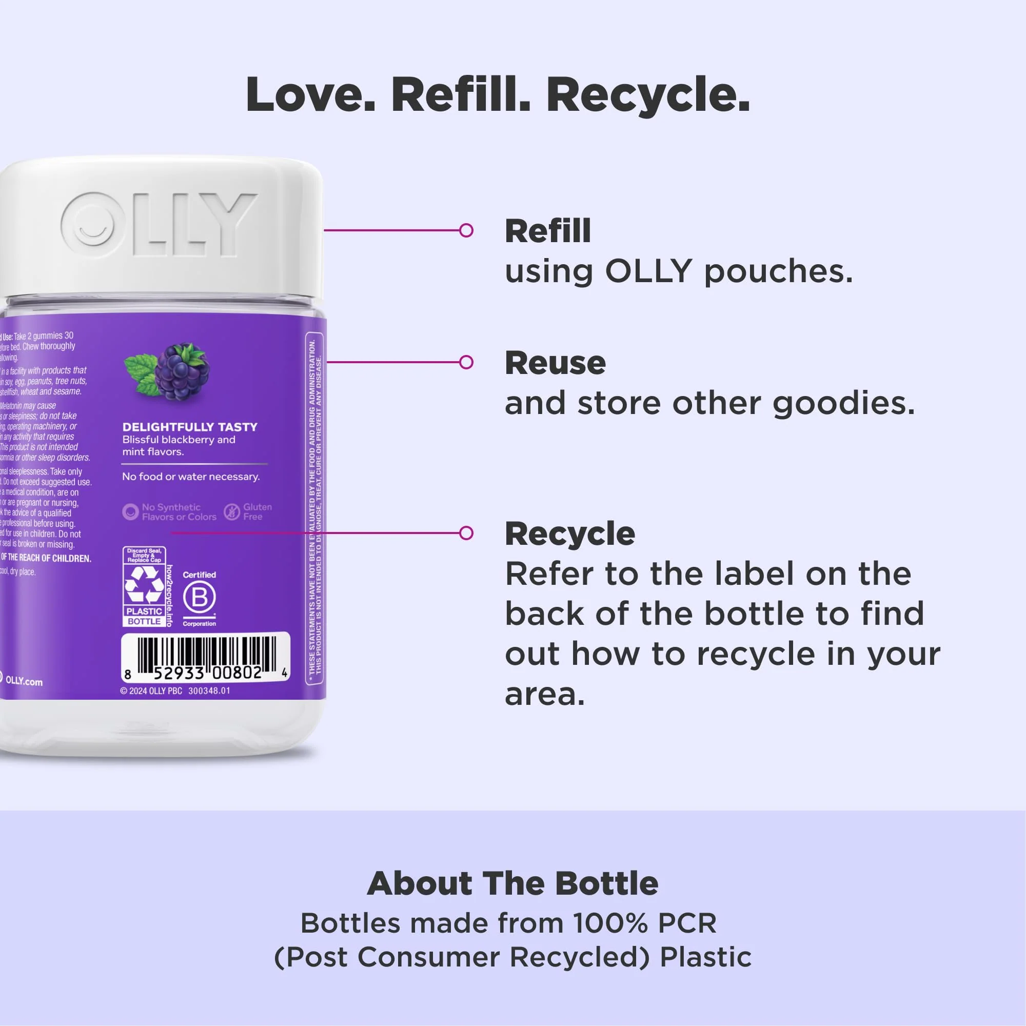Olly Sleep Gummy, 3mg Melatonin, L-Theanine, Chamomile, Lemon Balm, Sleep Aid, BlackBerry, 90 Count - Image 7