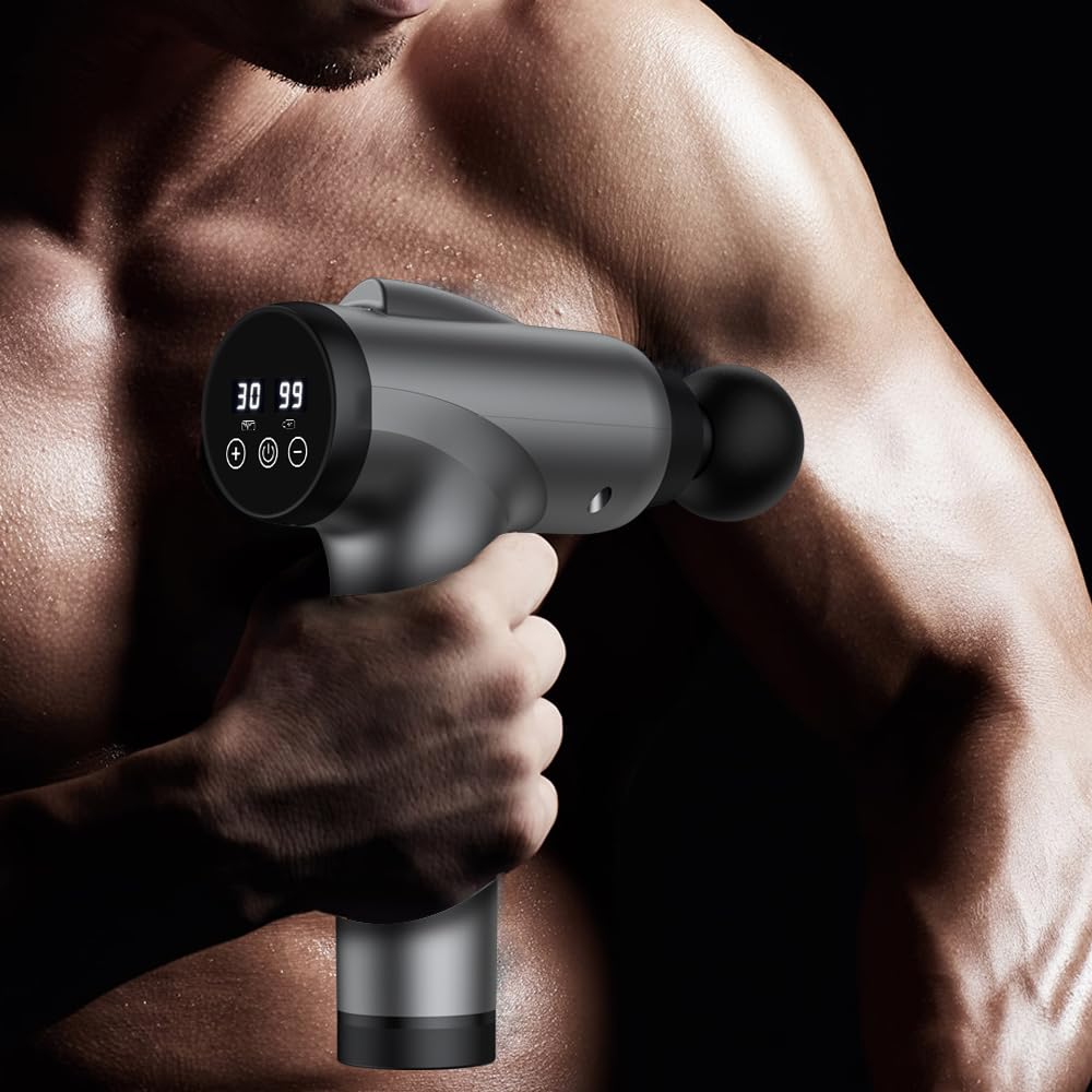 OLsky Massage Gun Deep Tissue, Handheld Electric Muscle Massager, High Intensity Percussion Massage Device for Pain Relief with 9 Attachments & 30 Speed(Grey) - Image 2