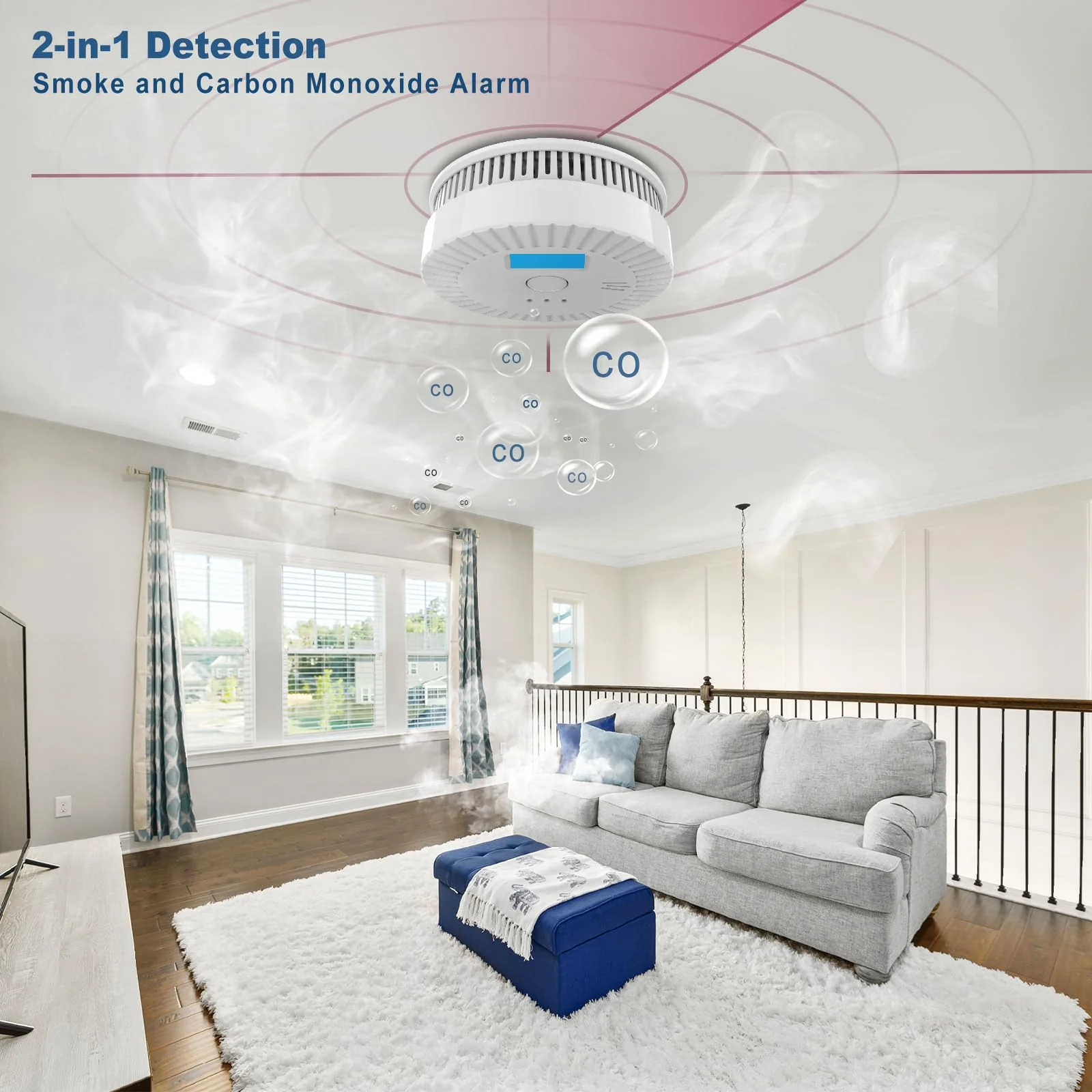 OLUNCLE 2 Packs Smoke and Carbon Monoxide Detector Powered by Battery,Smoke Detector Carbon Monoxide Detector Combo with Large LCD Display, Portable Fire Alarm Smoke Detector, OL0902U - Image 3