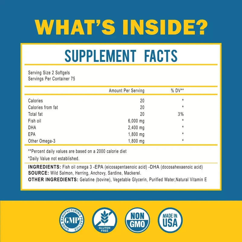 Omega 3 Fish Oil with Maximum EPA DHA - 150 Softgels - Made in The USA - Image 2