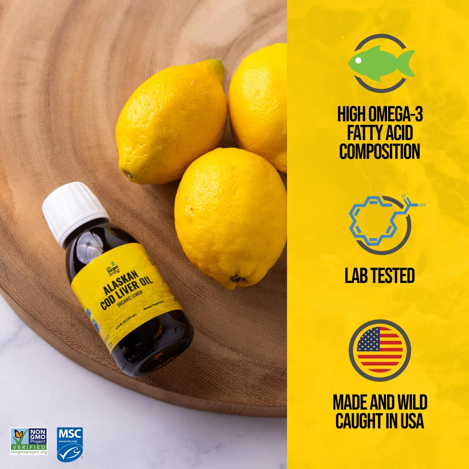 On Target Living Alaskan Cod Liver Oil- Travel Size 3.33 oz. | Naturally Occurring Vitamins A & D | Organic Lemon Flavor | Premium Line Caught Cod Liver Oil - Image 6