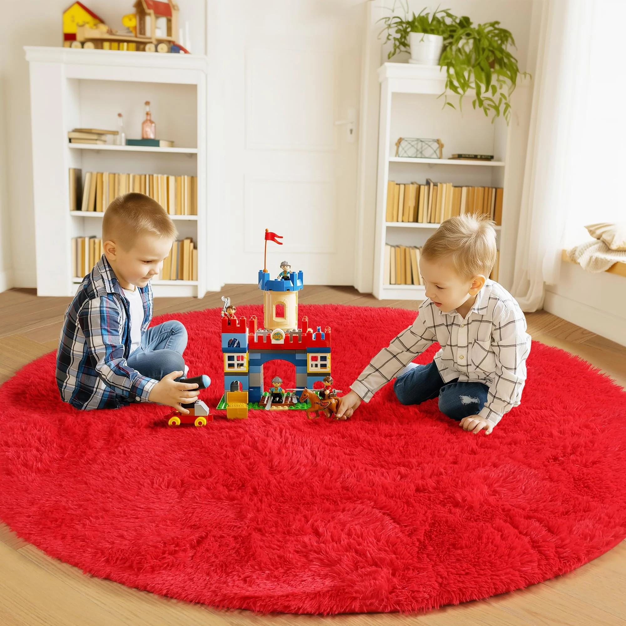 ONASAR Red Round Area Rug 4x4, Soft Bedroom Circle Rugs Floor Mat for Kids Girls Teen Room, Kawaii Fluffy Plush Shaggy Carpet for Nursery Living Room Playroom Christmas Home Decor Princess Castle - Image 8