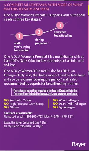 One A Day Women's Prenatal 1 Multivitamin Including Vitamin A, Vitamin C, Vitamin D, B6, B12, Iron, Omega-3 DHA & more, Tablet,Softgels, 60 Count - Supplement for Before, During, & Post Pregnancy - Image 4