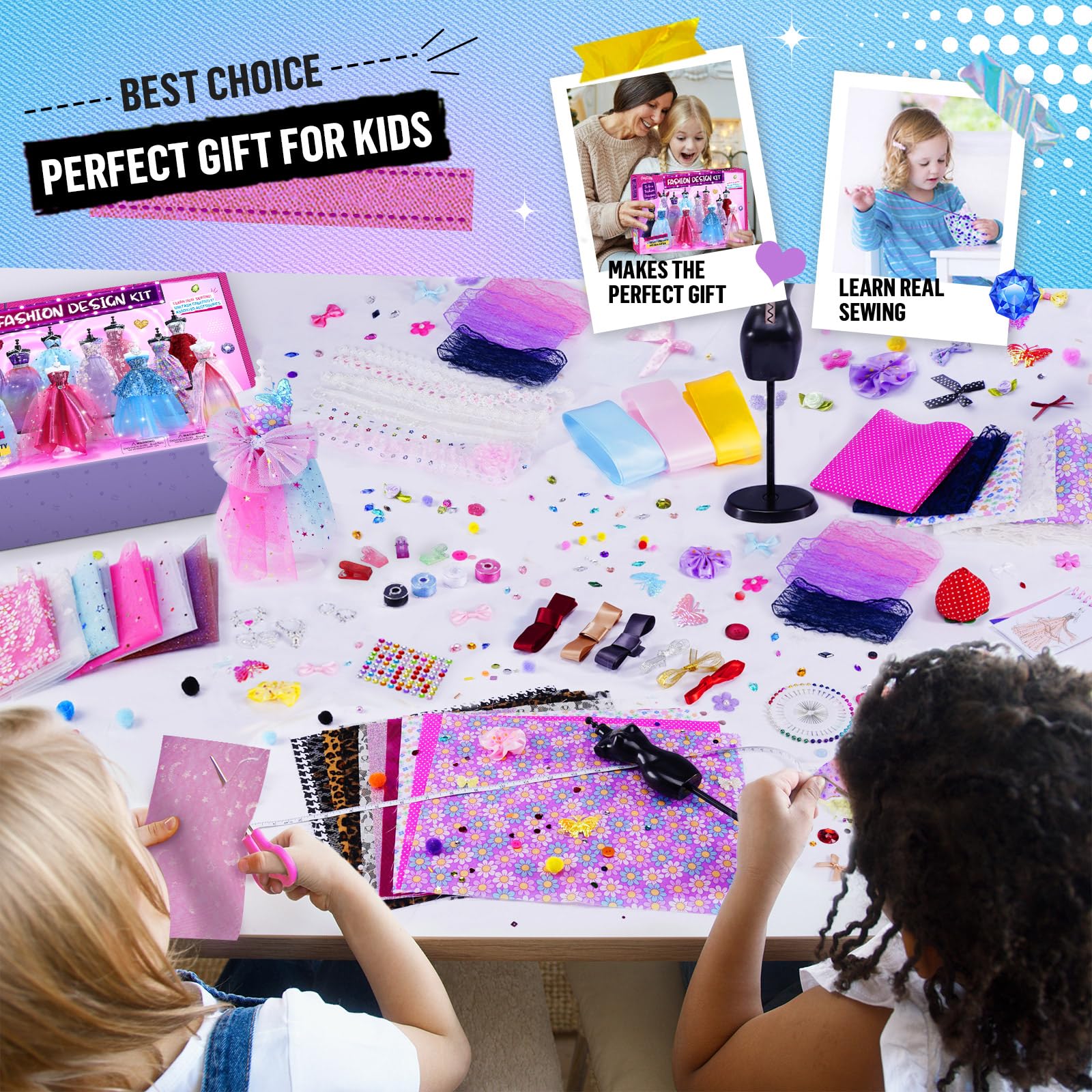 ONE TO FOUR 800+Pcs Fashion Designer Kits for Girls with 6 Mannequins - Girls Fashion Design Craft Kit, Sewing Kit for Kid 8-12, Birthday Christmas Gifts for Teens Girl 6 7 8 9 10 11 12 - Image 4