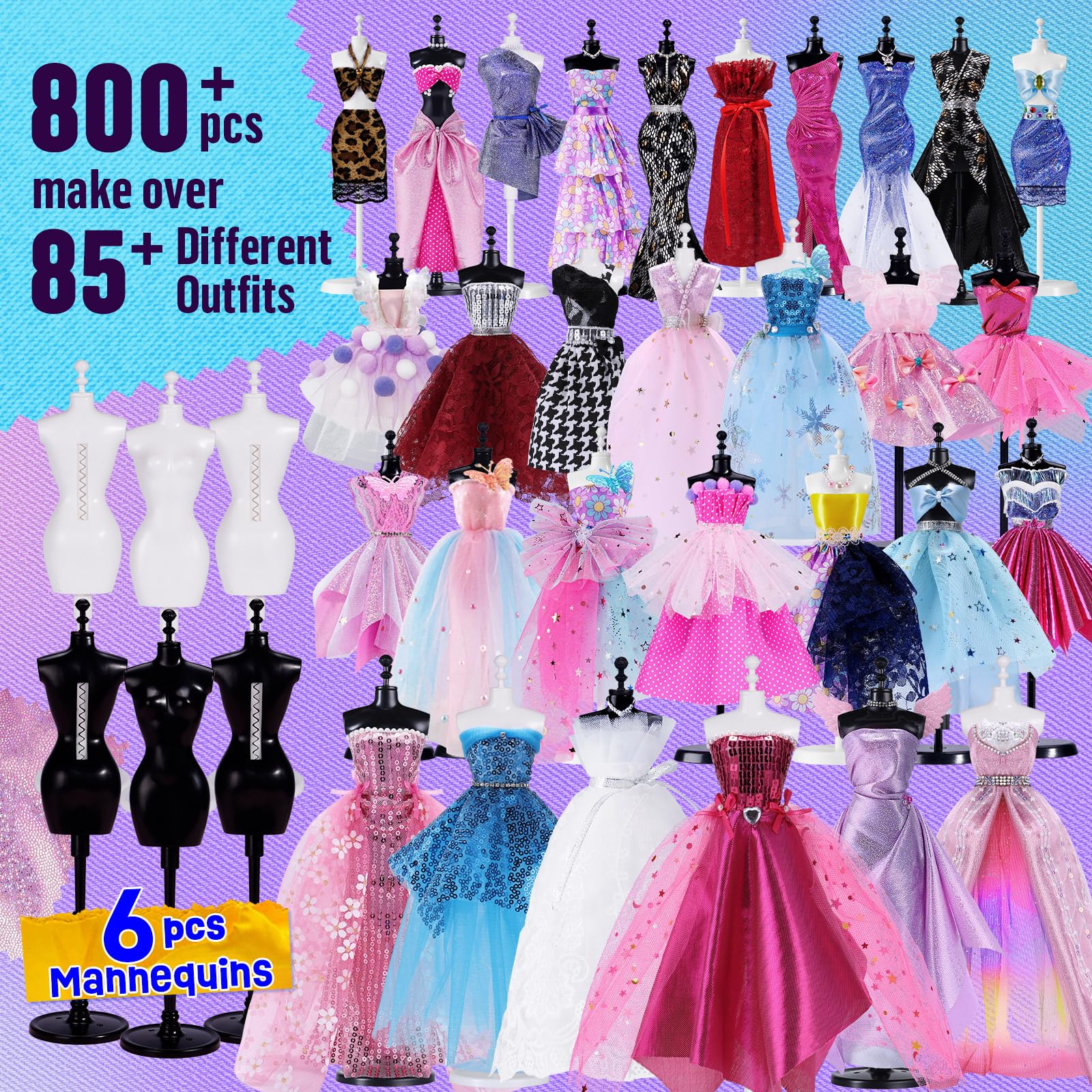ONE TO FOUR 800+Pcs Fashion Designer Kits for Girls with 6 Mannequins - Girls Fashion Design Craft Kit, Sewing Kit for Kid 8-12, Birthday Christmas Gifts for Teens Girl 6 7 8 9 10 11 12 - Image 7