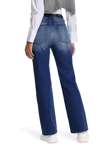 ONESO Womens Jeans Straight Leg Mid Waist Wide Leg Loose Stretchy Spring Trendy Jeans for Women Denim Pants Dark Blue Size S/Size 4-6 - Image 5