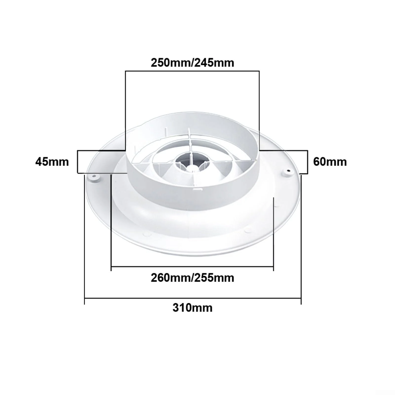 Oniissy 250mm/300mm/310mm White Circular Ceiling Mounted Adjustable Air Ventilation Cover Round Ducting Ceiling Wall Hole ABS Air Vent(310mm) - Image 7