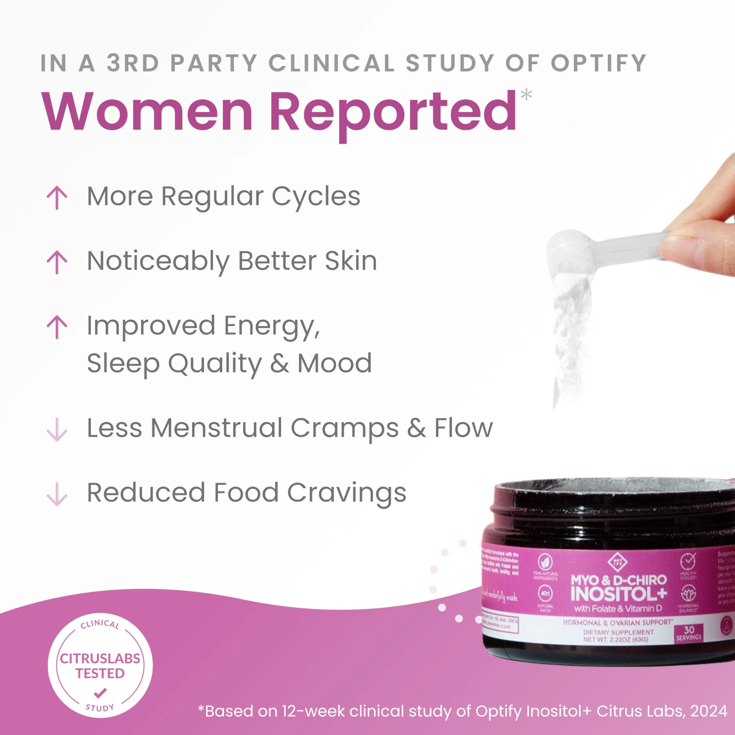 Optify Myo-Inositol & D-Chiro Inositol Supplement Powder for Women – 40:1 Ratio Plus Folate and Vitamin D – Support Healthy Hormonal Balance, Regular Cycles, & Ovarian Health – 30-Day Supply - Image 5