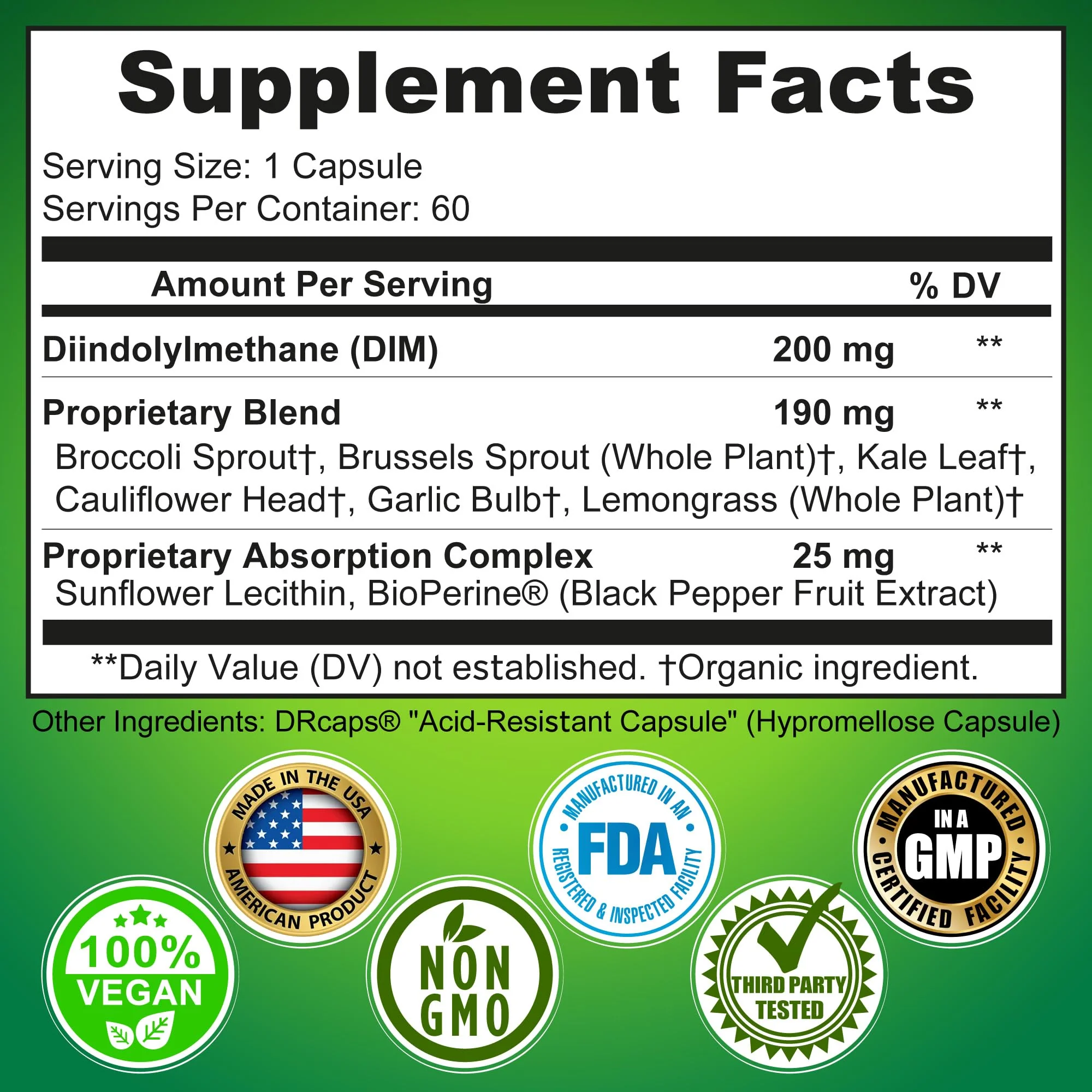 Optimal DIM 200mg Supplement for Women and Men - Made with Organic Whole Foods - Estrogen & Hormone Balance Support Diindolylmethane Complex - Maximum Absorption Delayed-Release Capsules - 60 Count - Image 2