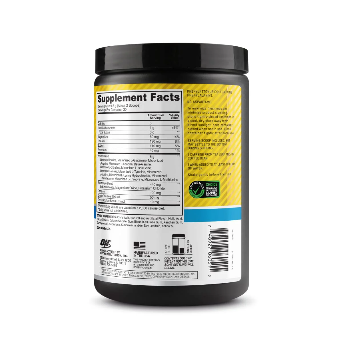 Optimum Nutrition Amino Energy Powder Plus Hydration, with BCAA, Electrolytes, and Caffeine, Pineapple Twist, 30 Servings (Packaging May Vary) - Image 3