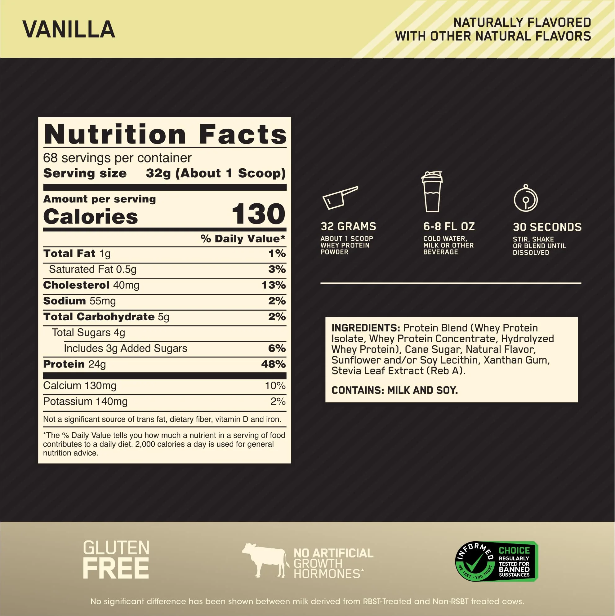 Optimum Nutrition Gold Standard 100% Whey Naturally Flavored Protein Powder 4.8 (Packaging May Vary), Vanilla, 76.8 Ounce - Image 10