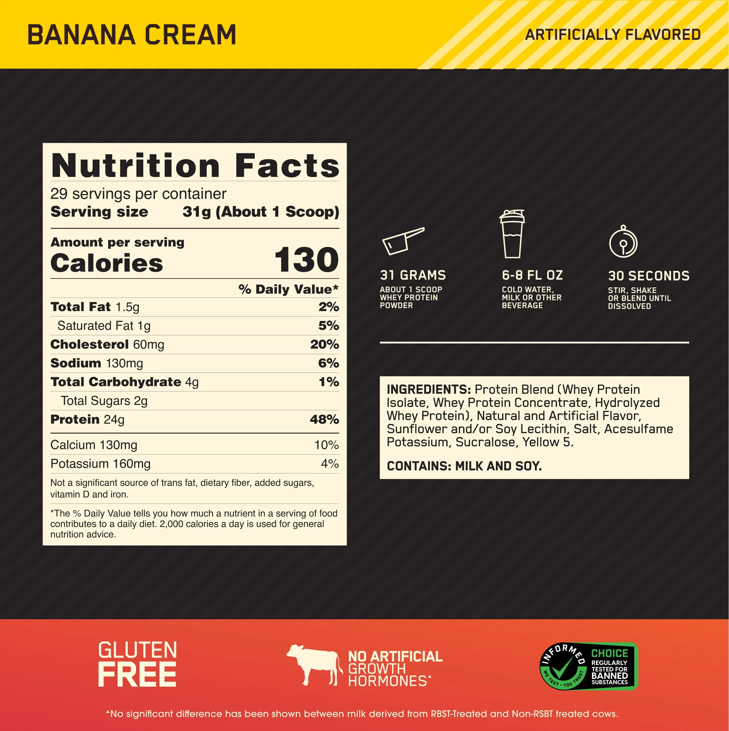 Optimum Nutrition Gold Standard 100% Whey Protein Powder, Banana Cream, 2 Pound (Packaging May Vary) - Image 9
