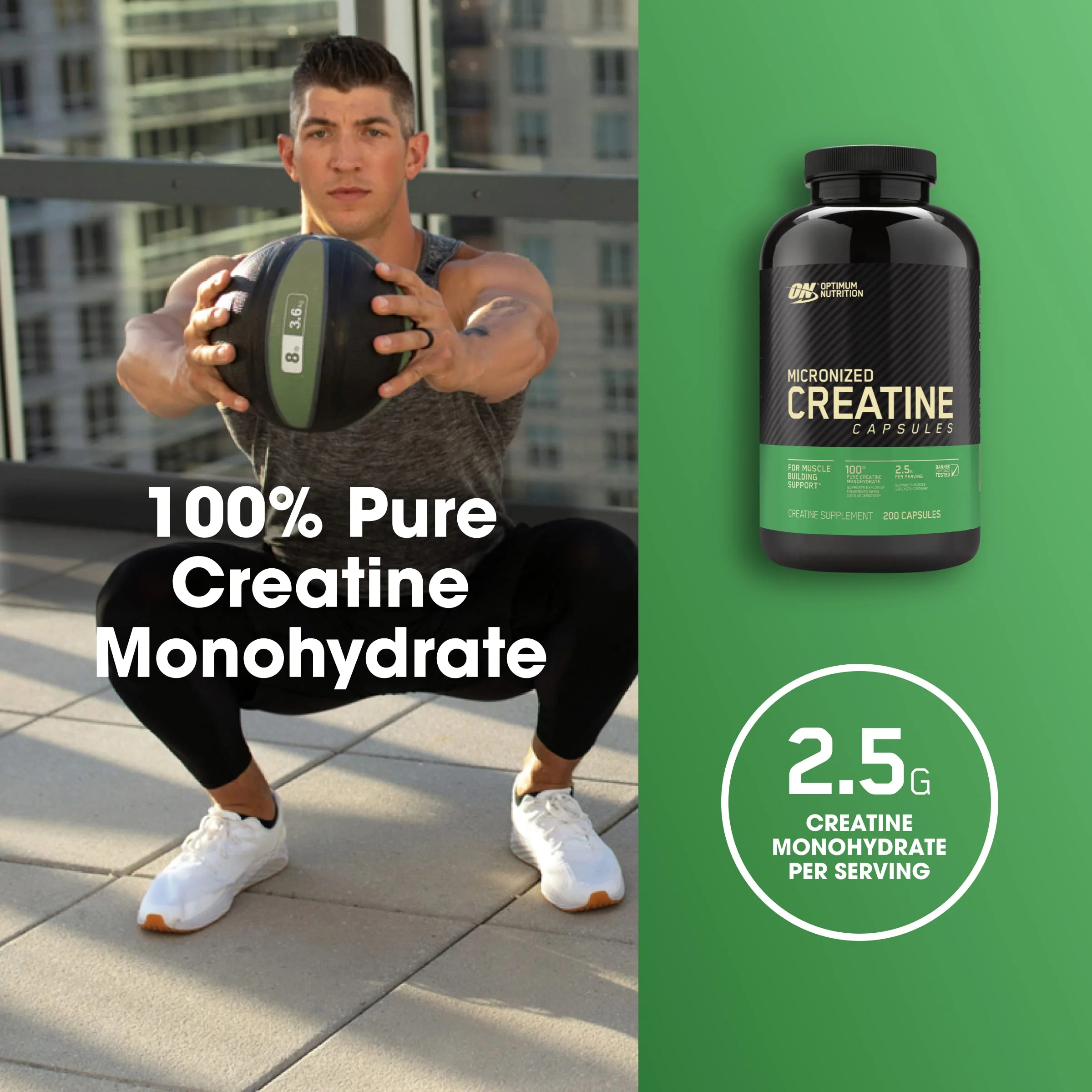 Optimum Nutrition Micronized Creatine Monohydrate Capsules, Keto Friendly, 2500mg, 200 Capsules (Packaging May Vary) - Image 8
